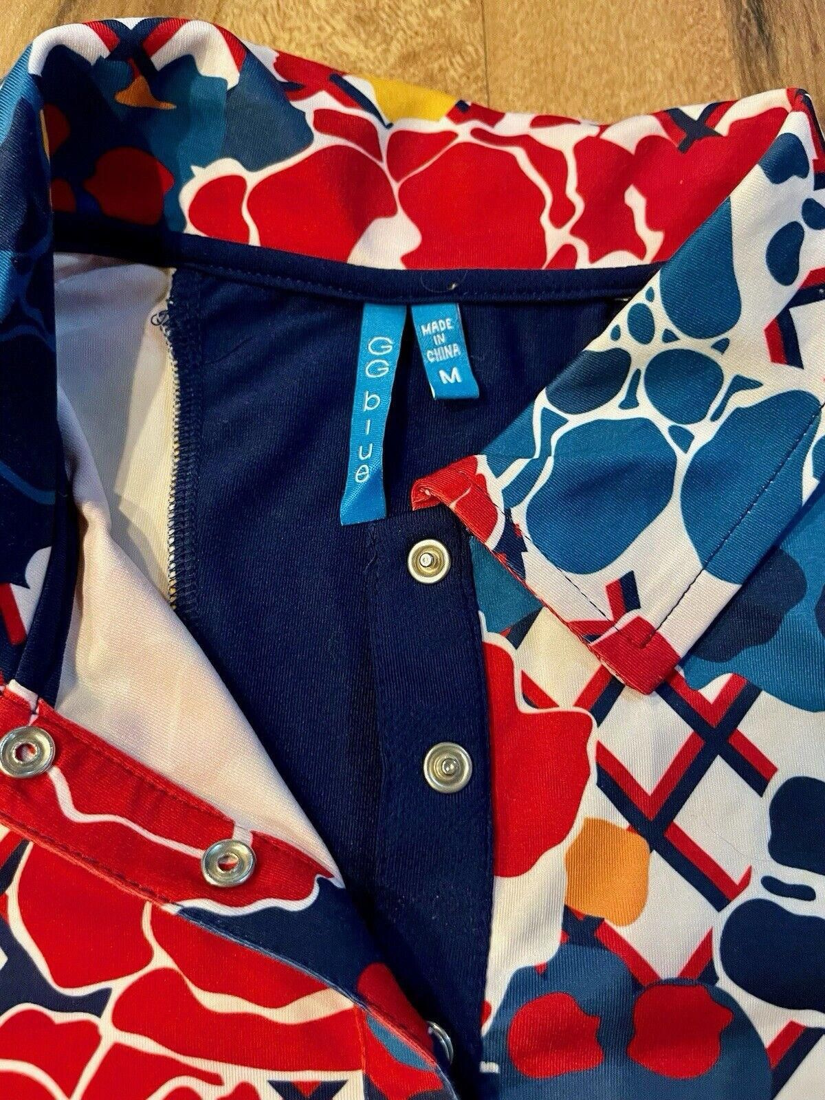 Designer GG Floral Tropic Athletic Golf Shirt Red Blue Yellow Sz S A1 Size 28" / US 6 / IT 42 - 2 Thumbnail