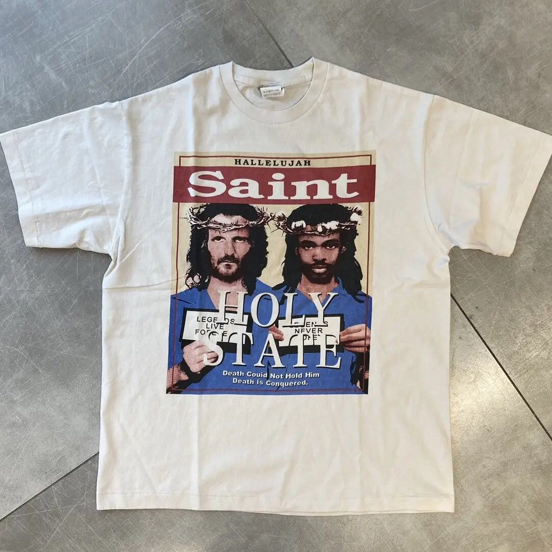 image of Saint Michael Holy State Tee in White, Men's (Size Small)