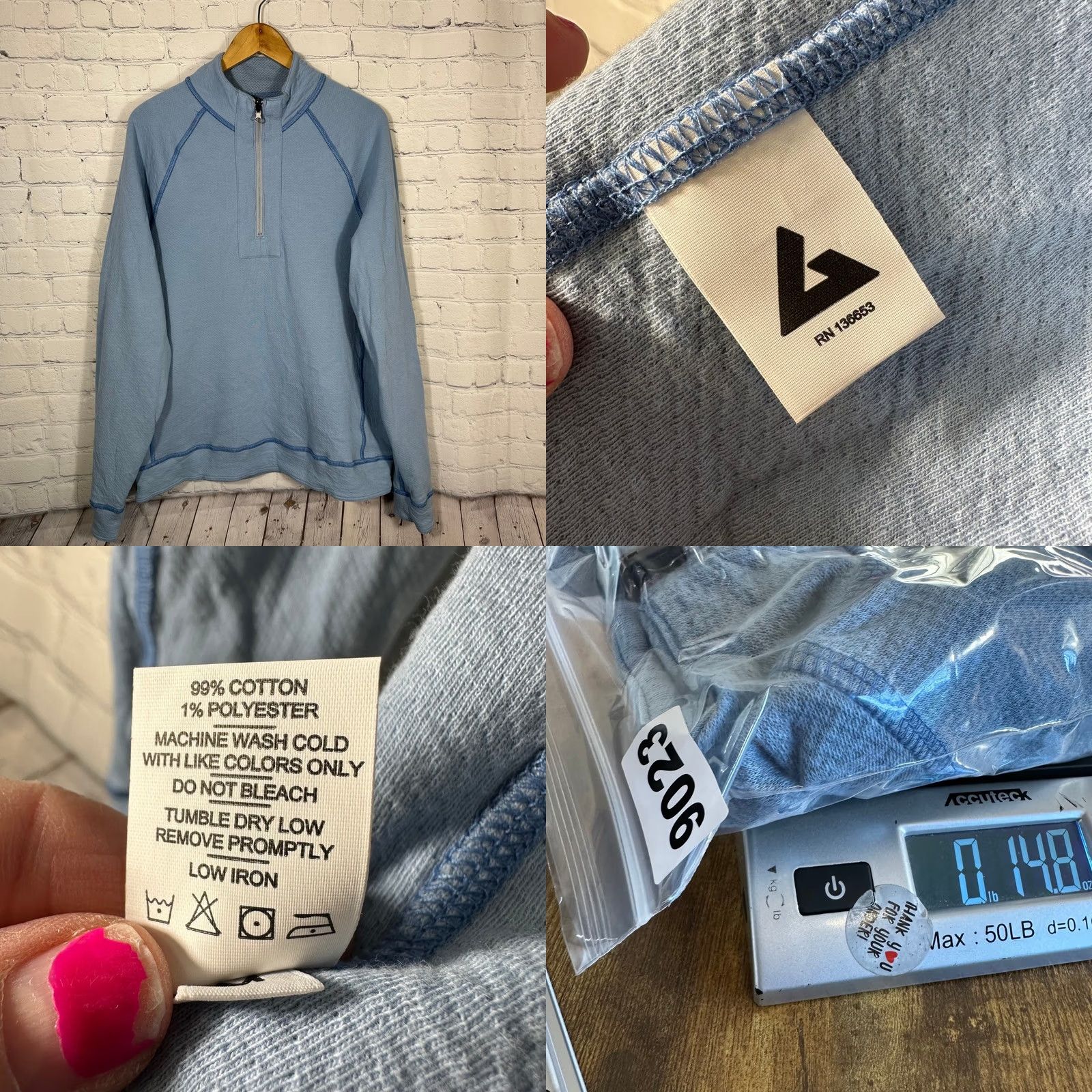 Vintage American Giant Mens Medium Blue Reversible Quarter Zip Pullover Sweater Made in USA Size US M / EU 48-50 / 2 - 8 Thumbnail