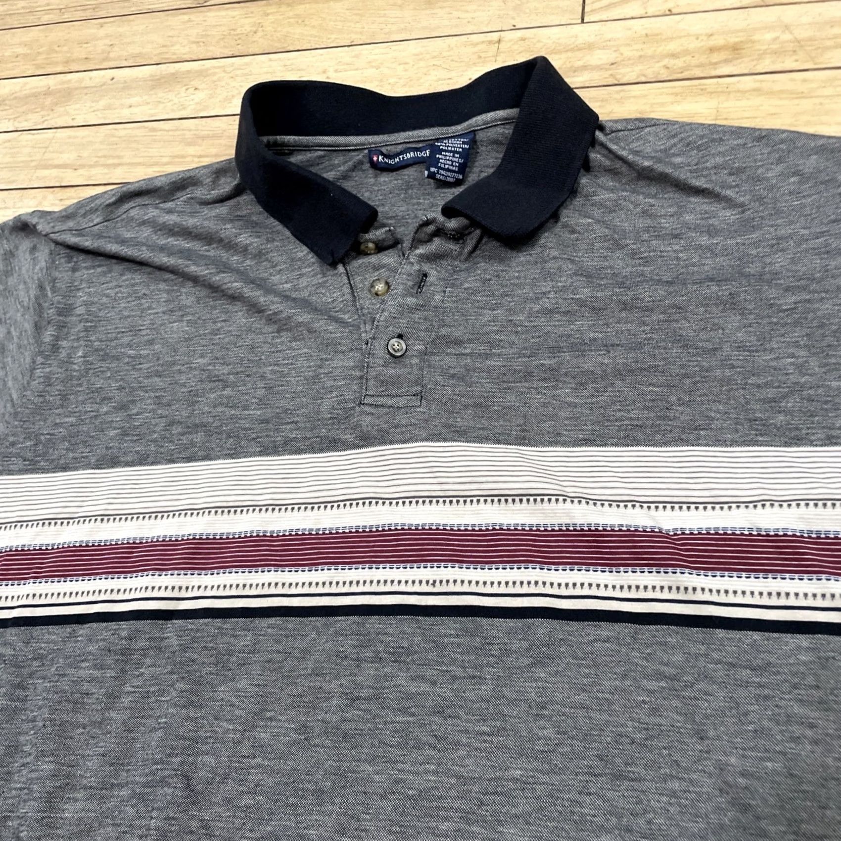 Vintage VINTAGE Knightsbridge Polo Shirt Men 3XL Gray Southwestern Aztec Red Stripe Shirt Polo Short Sleeve Knit Cotton Blend Geometric 90s Mens Size US XXL / EU 58 / 5 - 4 Thumbnail