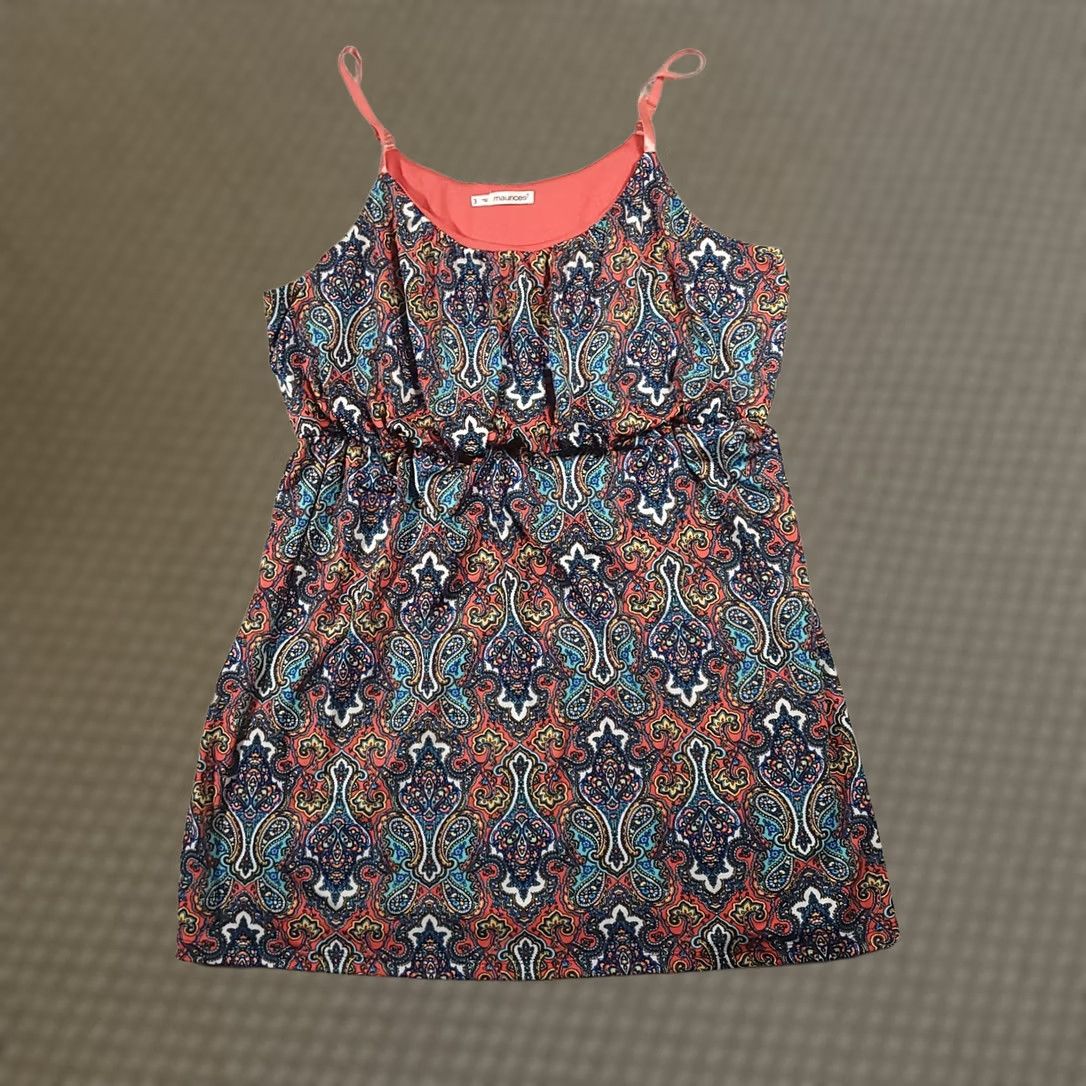 Vintage Maurices Women Dress 3X Spaghetti Strap Paisley Print Cinch Waist Short Summer Womens Size 40" / US 18 - 1 Thumbnail