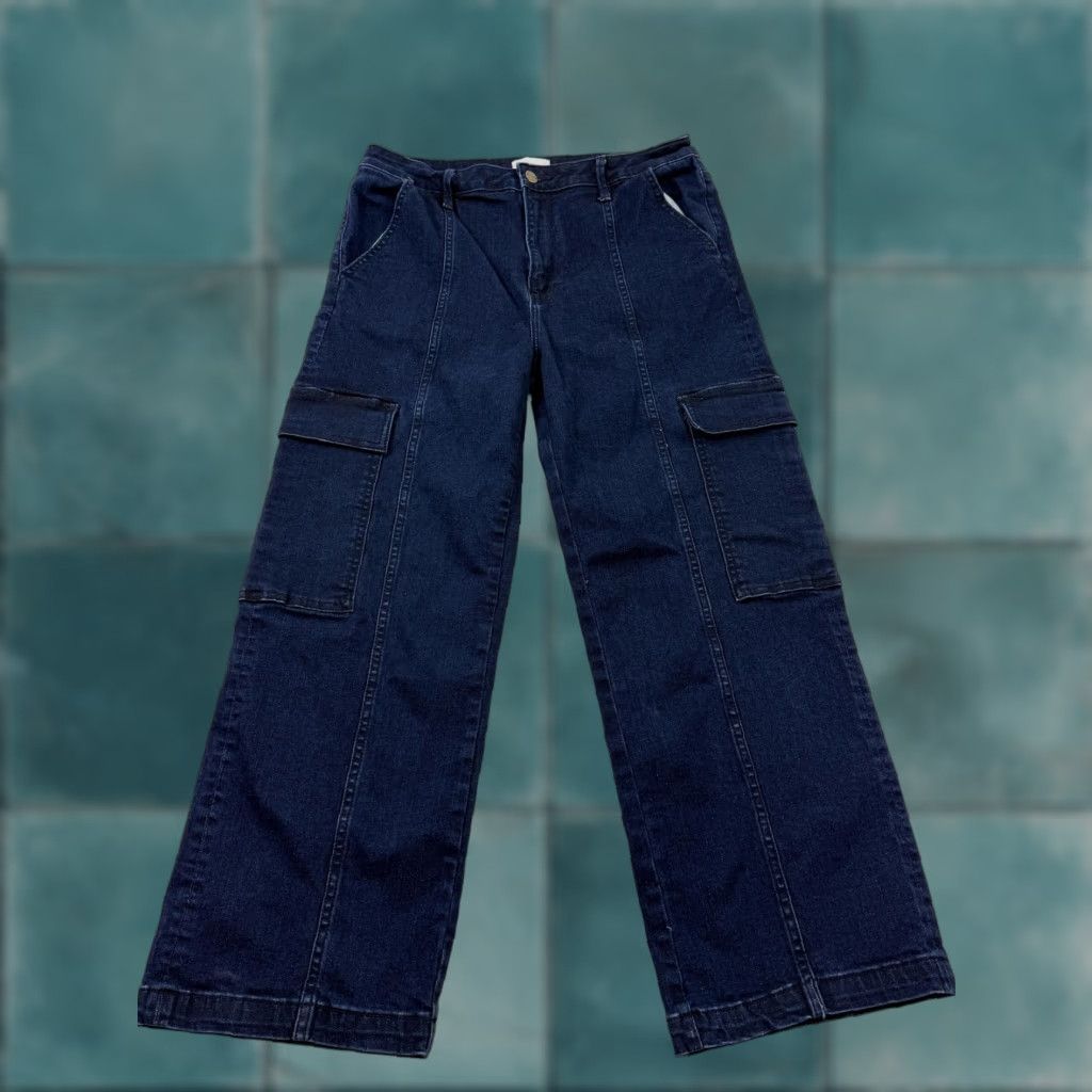 Vintage Driftwood Jeans Womens 32 Dark Wash Blue Wide Leg Relaxed Cargo Stretch Denim Size 24" / US 00 / IT 34 - 1 Thumbnail
