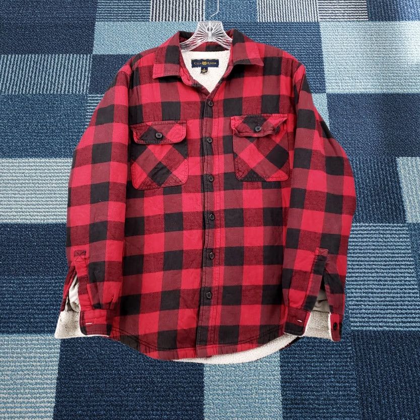 Club Room Club Room Shirt Jacket Mens S Red Plaid Sherpa Lined Button Up Mid-Length Coat Size US S / EU 44-46 / 1 - 1 Thumbnail