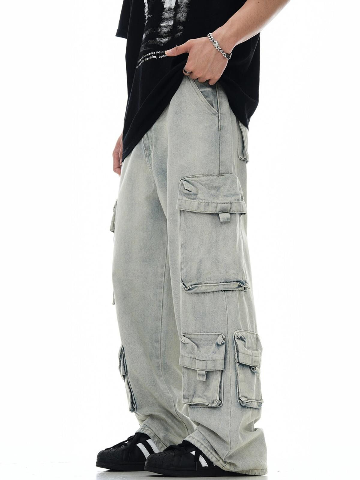 Japanese Brand Light Gray Baggy Cargo Pants with Multiple Pockets Size US 32 / EU 48 - 1 Thumbnail