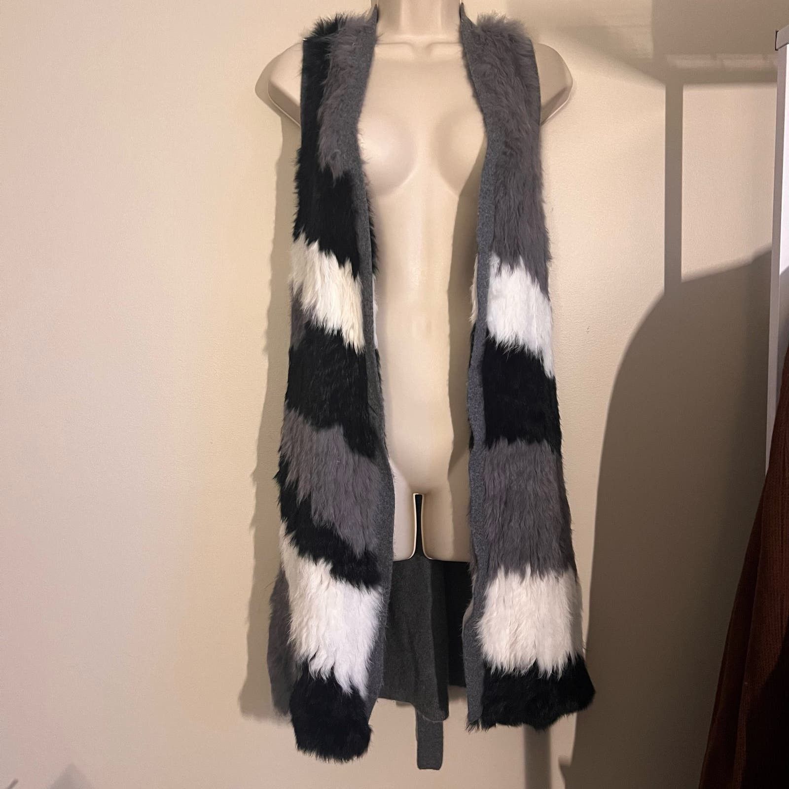 image of Rabbit Fur & Cashmere Long Line Sweater Vest in Grey, Women's (Size Small)