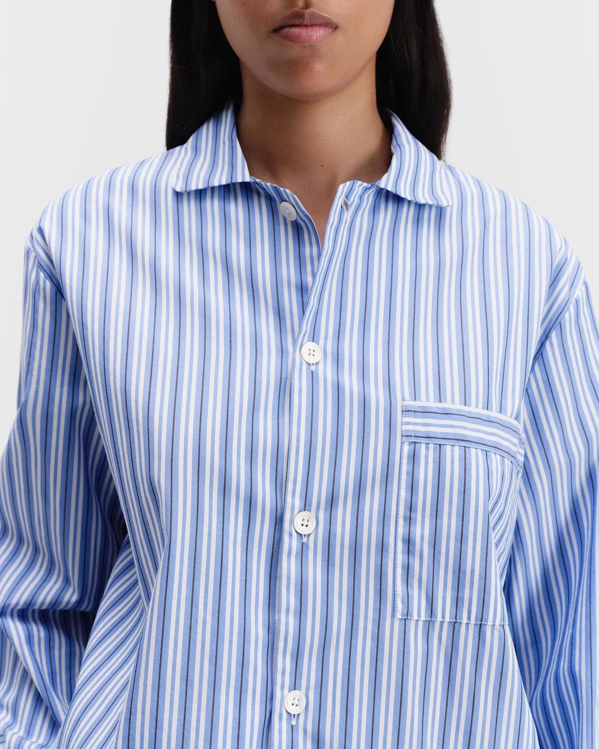 Tekla o1mle0525 Unisex Poplin Pyjamas Shirt Penny Stripes in Blue Size M / US 6-8 / IT 42-44 - 5 Thumbnail
