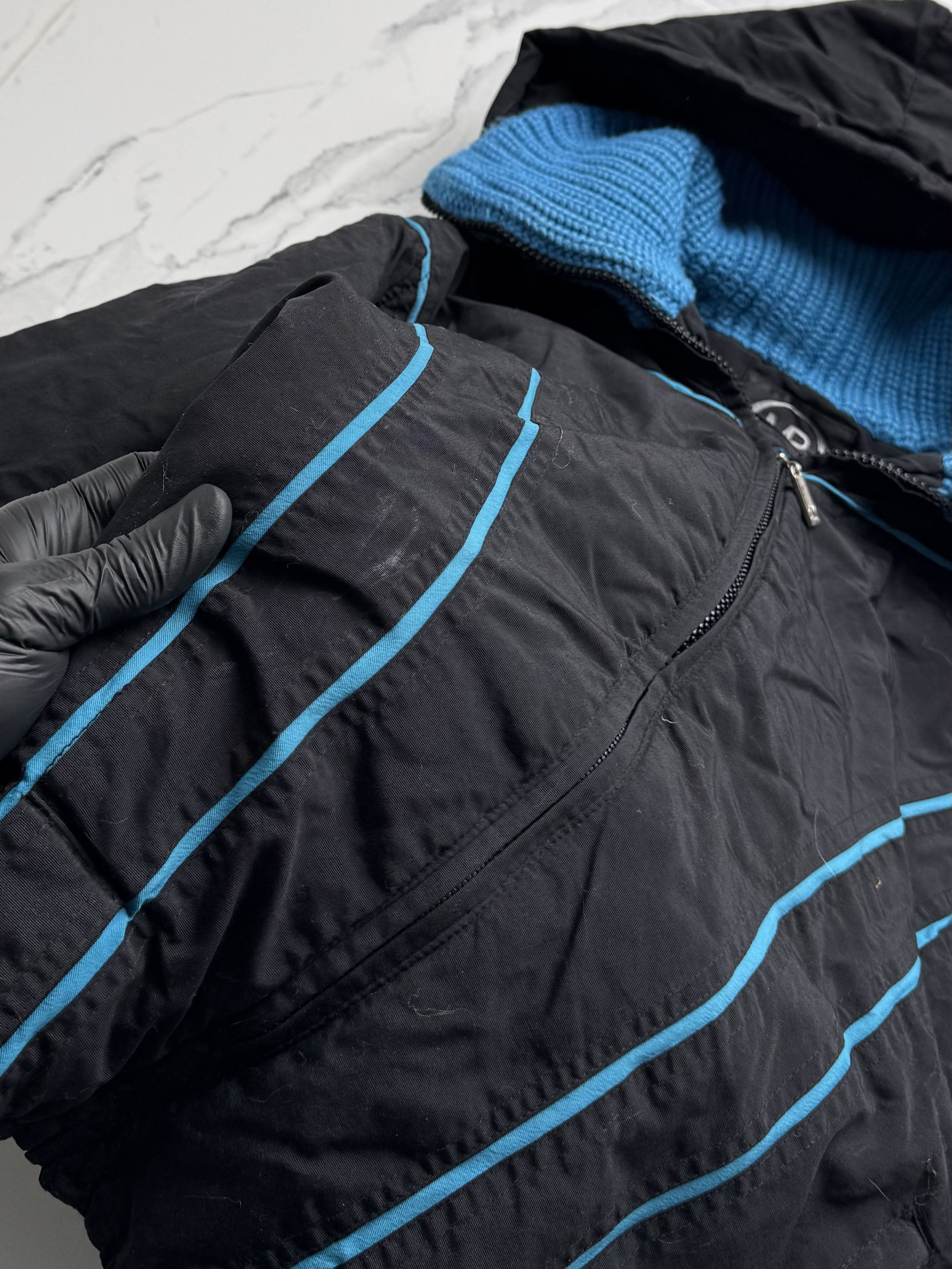 Vintage Black Blue Y2K Zip Jacket Women M Knit Trim Cropped Bomber Size M / US 6-8 / IT 42-44 - 7 Thumbnail