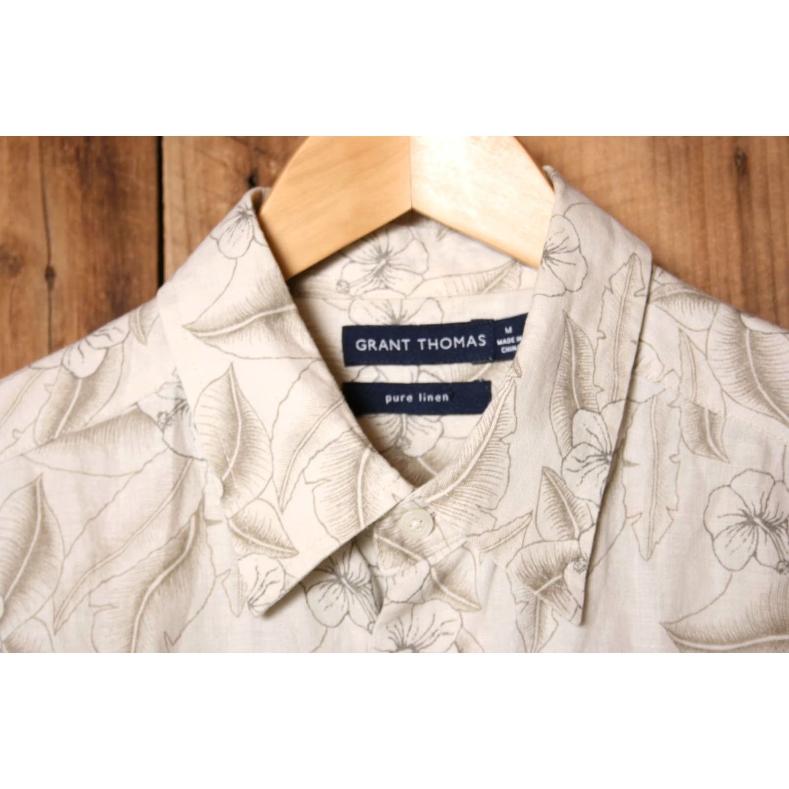 Vintage Grant Thomas Beige Floral 100% Linen Hawaiian Beach Camp Shirt Sz. M (Fits L) Men Short Sleeve Button-Up Size US M / EU 48-50 / 2 - 2 Thumbnail