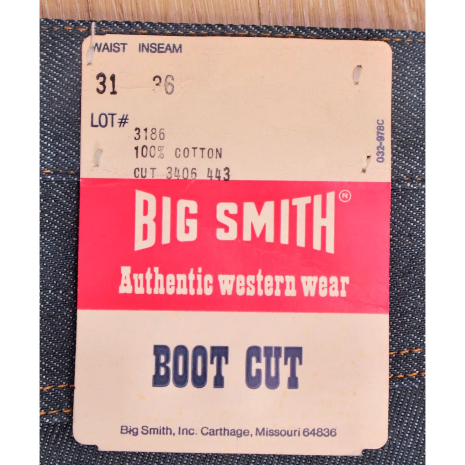 Vintage Big Smith Jeans Boot Cut 31x36 70s VTG 1970s Blue Cotton Mens Pants Size US 31 - 6 Thumbnail