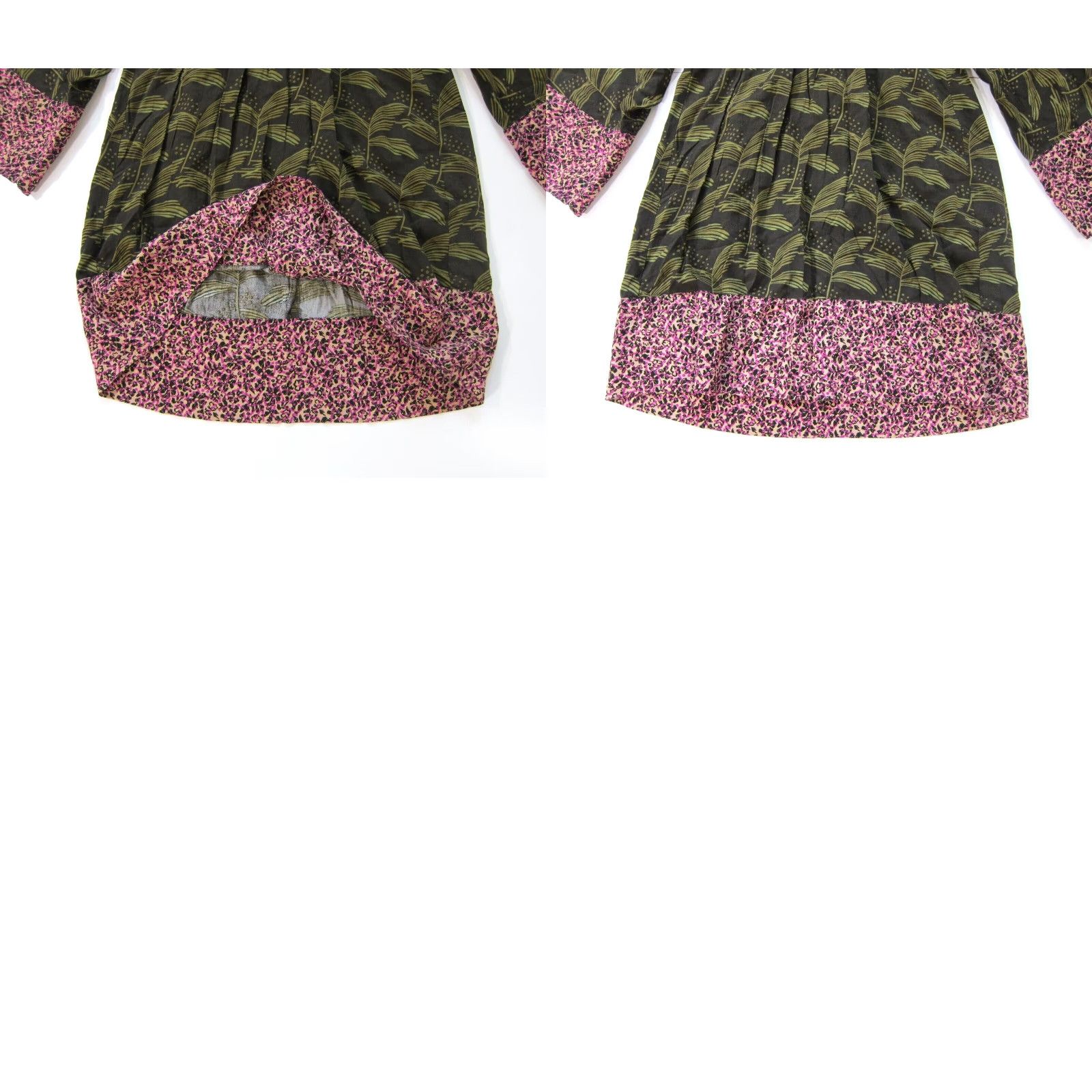 Pinko Rachel Roy Floral 100% Rayon Green Pink V-Neck Empire Dress Long Flare Sleeve Knee Length Women 2 Size XS / US 0-2 / IT 36-38 - 8 Thumbnail