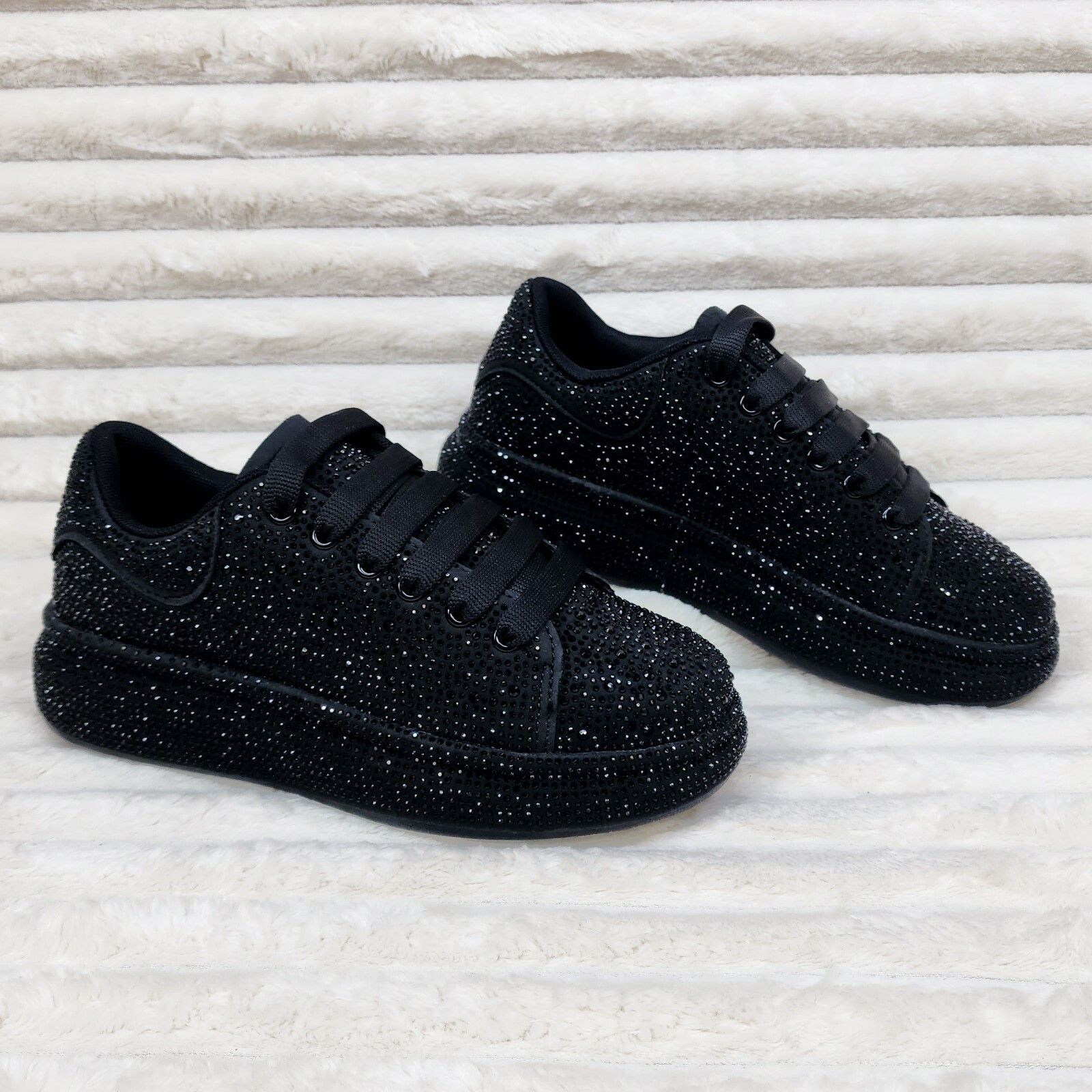 Other Dazzle Cush Black Rhinestone Platform Sneakers Tennis Shoes Size US 10 / IT 40 - 6 Thumbnail