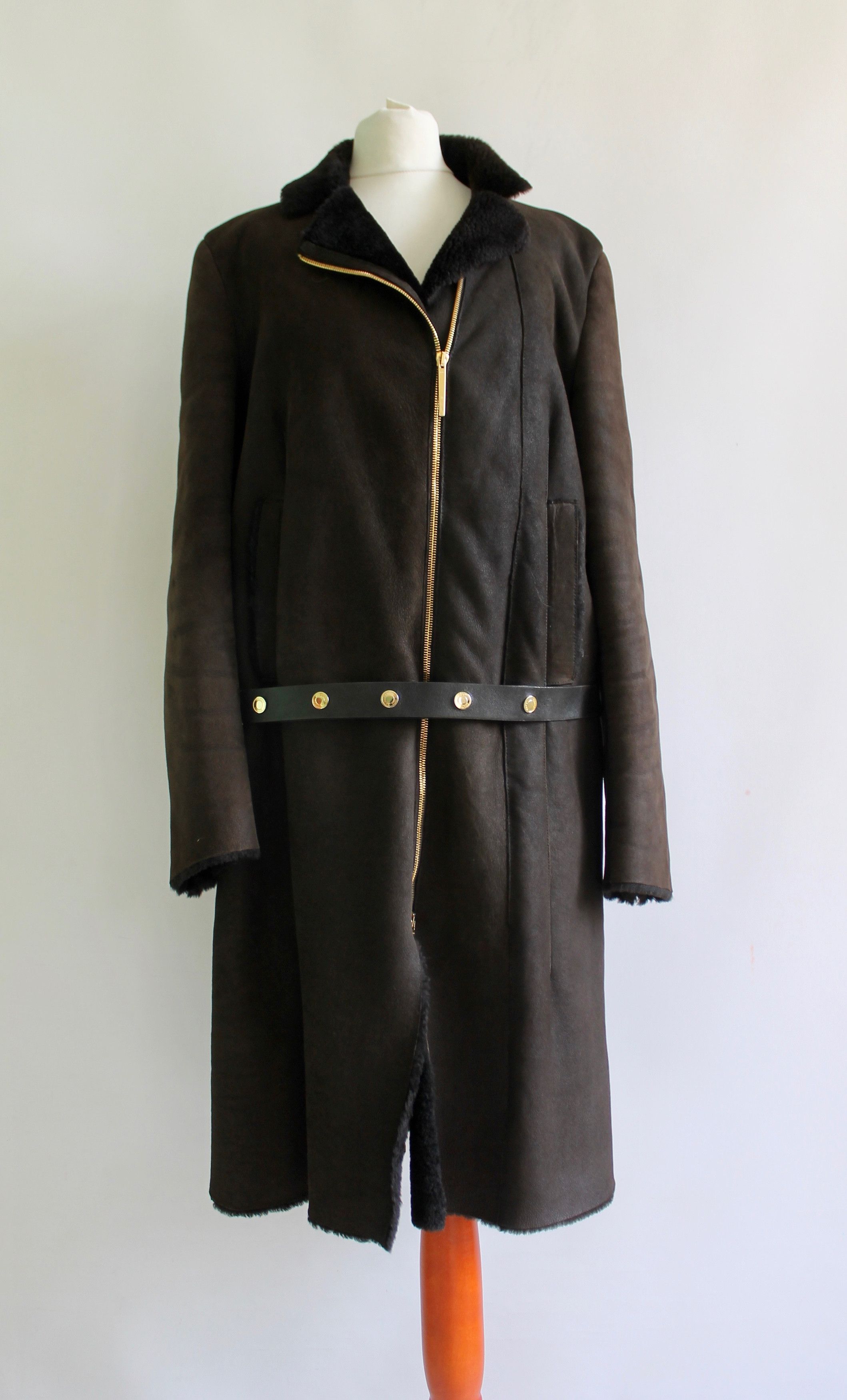 Gucci 90's GUCCI leather TOM FORD BELTED SHEARLING COAT brown Size M / US 6-8 / IT 42-44 - 1 Thumbnail
