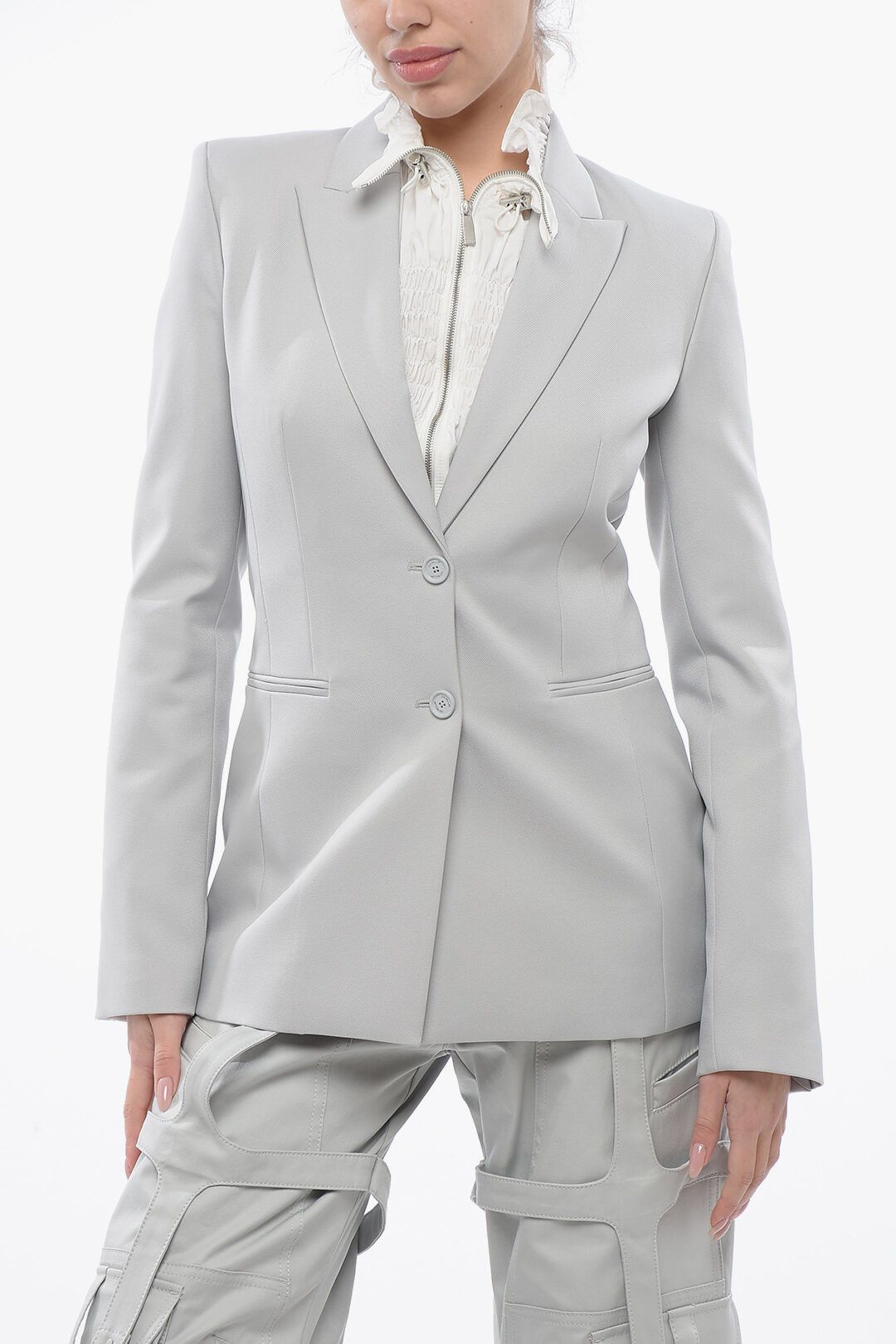 Off-White og1mm1125 Peak Lapel Slim Fit Blazer in Grey Size S / US 4 / IT 40 - 1 Thumbnail