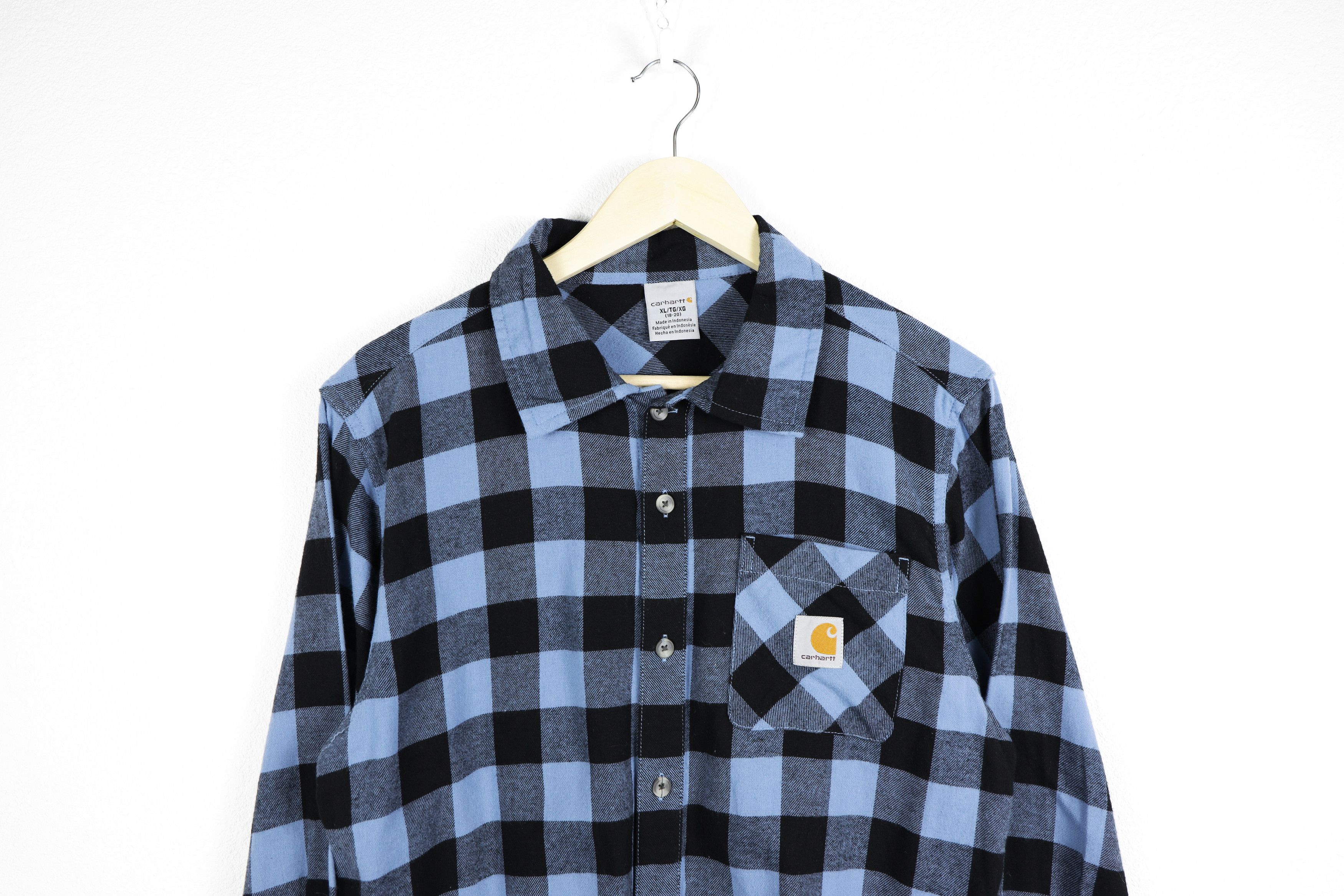 Carhartt × Flannel Vintage Carhartt Pocket Logo Blue Black Check Flannel Shirt Size US S / EU 44-46 / 1 - 3 Thumbnail