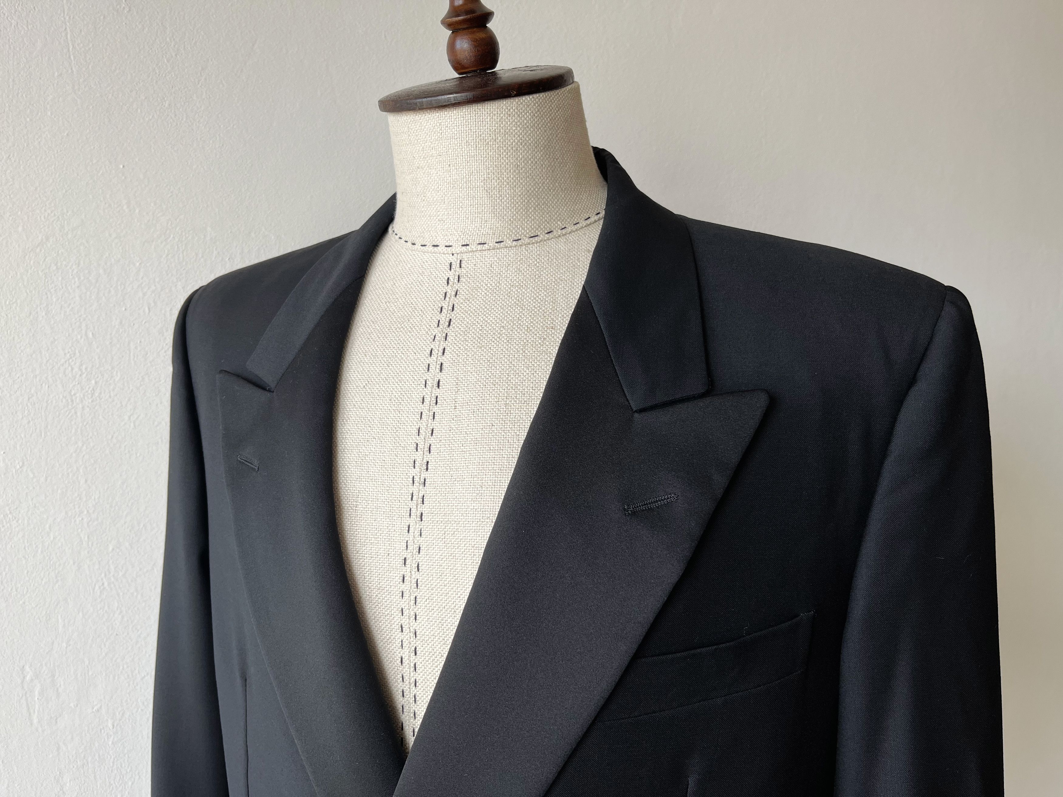 Vintage Men's Double Breasted Satin Peak Lapels Tuxedo Blazer Size 42L - 2 Thumbnail