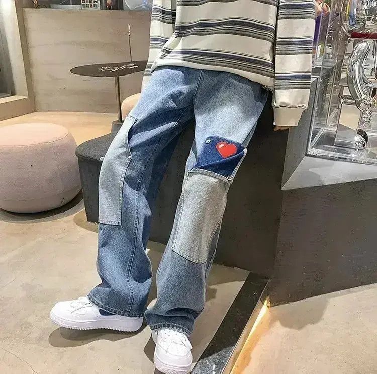 Japanese Brand Men Jeans Patchwork Multi-Pocket Couple Denim Pants Size US 32 / EU 48 - 3 Thumbnail