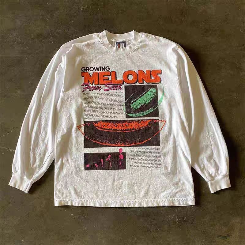 Japanese Brand × Vintage White casual retro washed watermelon print long sleeve tee Size US L / EU 52-54 / 3 - 1 Thumbnail