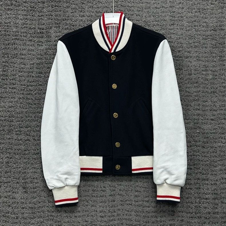 Thom Browne Thom Browne size1 Leather patch gold button baseball jacket Size US S / EU 44-46 / 1 - 1 Thumbnail
