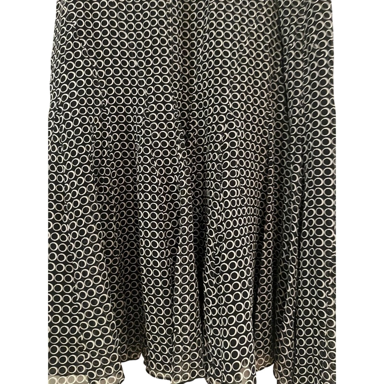 Jones New York JNY Vintage Y2K Black White 100% Silk Flared Skirt Plus 16W Size 38" / US 16 / IT 52 - 2 Thumbnail