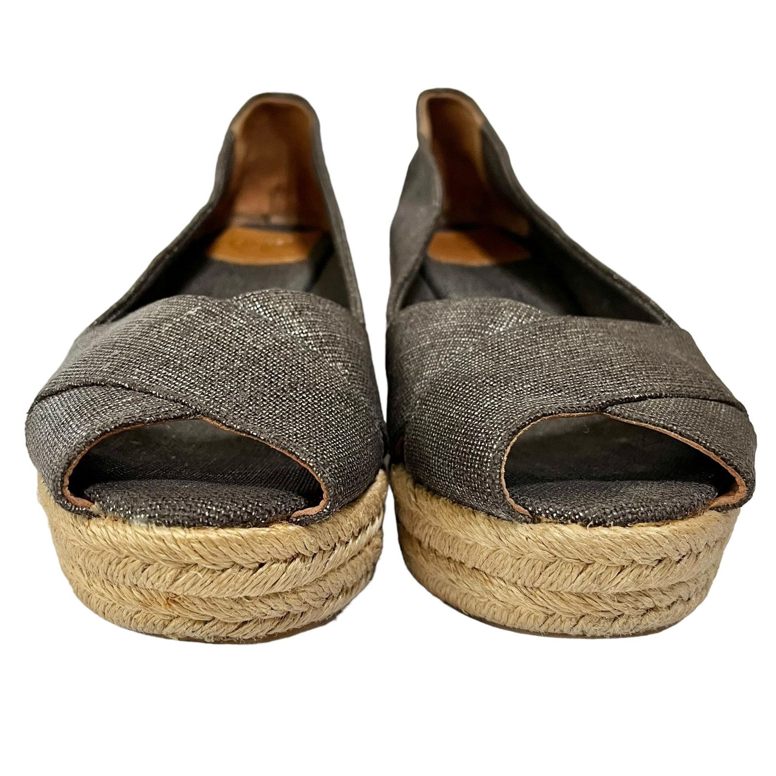Tory Burch Tory Burch Filipa Pewter Linen Espadrille Wedges Heels Size US 9.5 / IT 39.5 - 3 Thumbnail