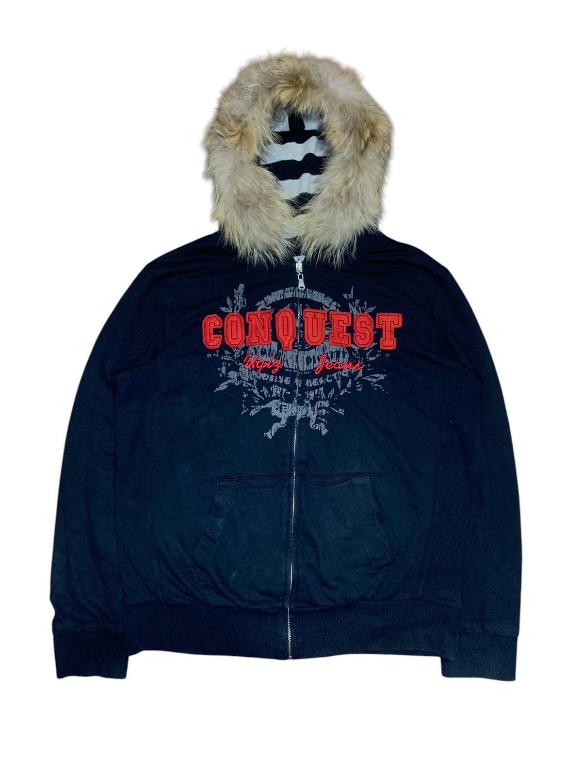 Japanese Brand × Vintage Y2k ugiz conqust reversible prisoner stripe fur hoodie Size US L / EU 52-54 / 3 - 4 Thumbnail