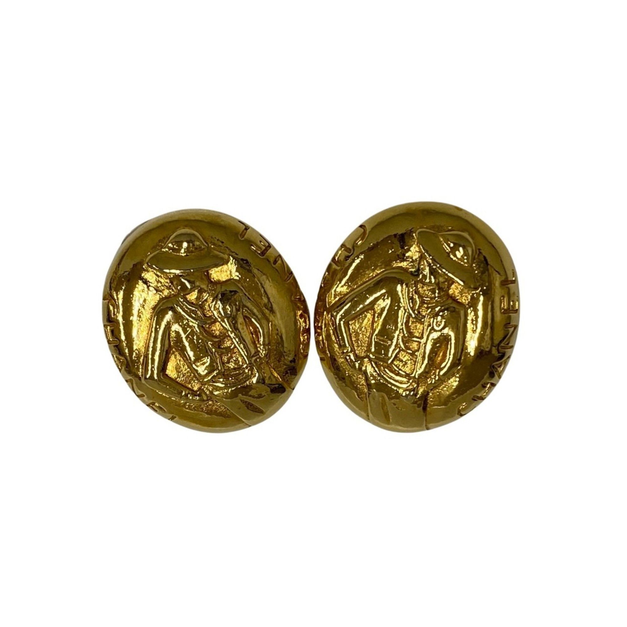 image of Chanel Vintage Mademoiselle Motif Icon Earrings Accessories Gold, Women's