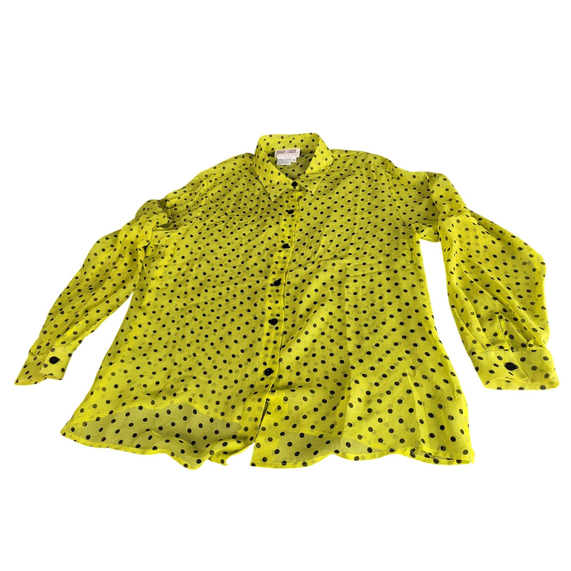 MAGGY LONDON Maggy London Polkadot Silk Blouses Women Sz 14 Yellow Black Size XL / US 12-14 / IT 48-50 - 1 Thumbnail