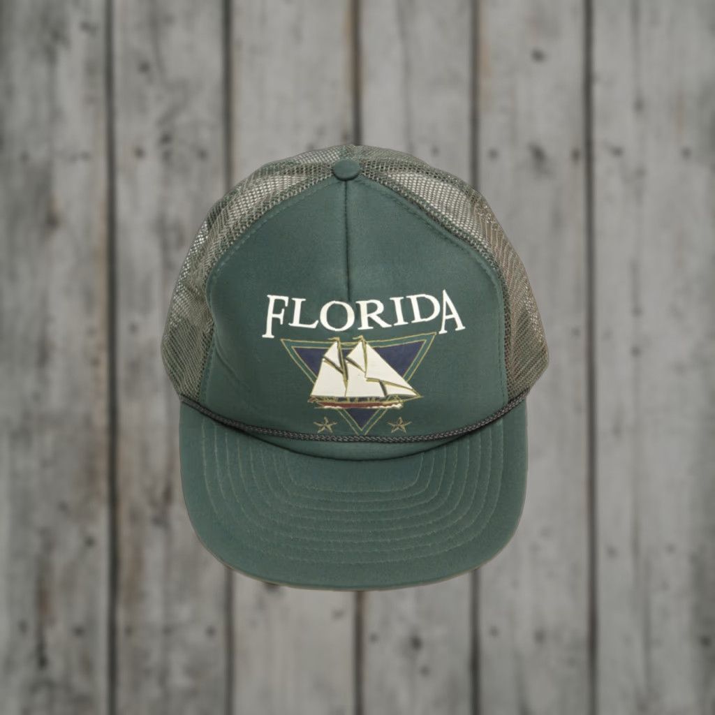Vintage VINTAGE Nissin Florida Sailing Ship Snapback Trucker Cap Dark Green Cap Size ONE SIZE - 1 Thumbnail
