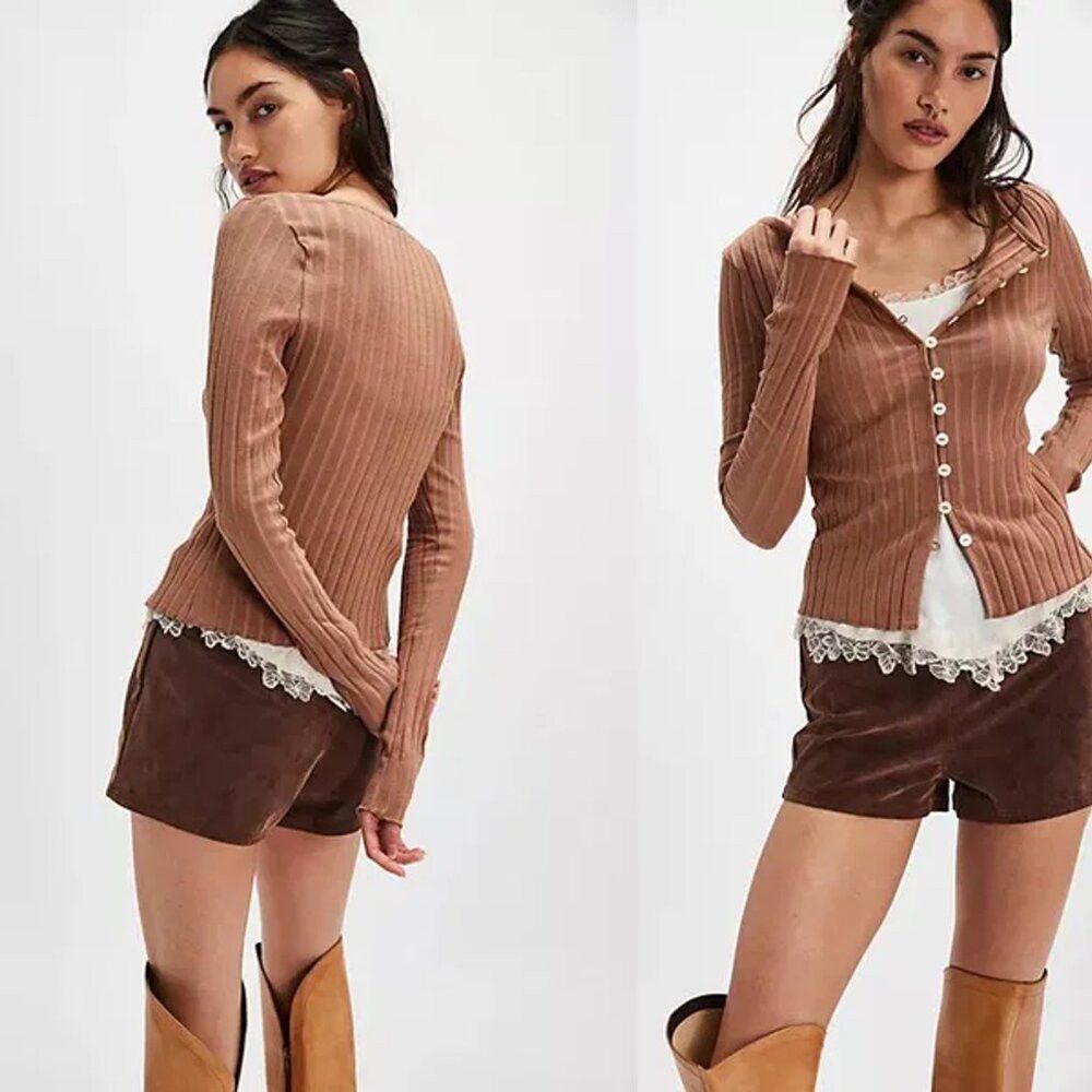 Free People New Free People Tilly Long-Sleeve Light Brown Cardi Top Siz Size XS / US 0-2 / IT 36-38 - 1 Thumbnail