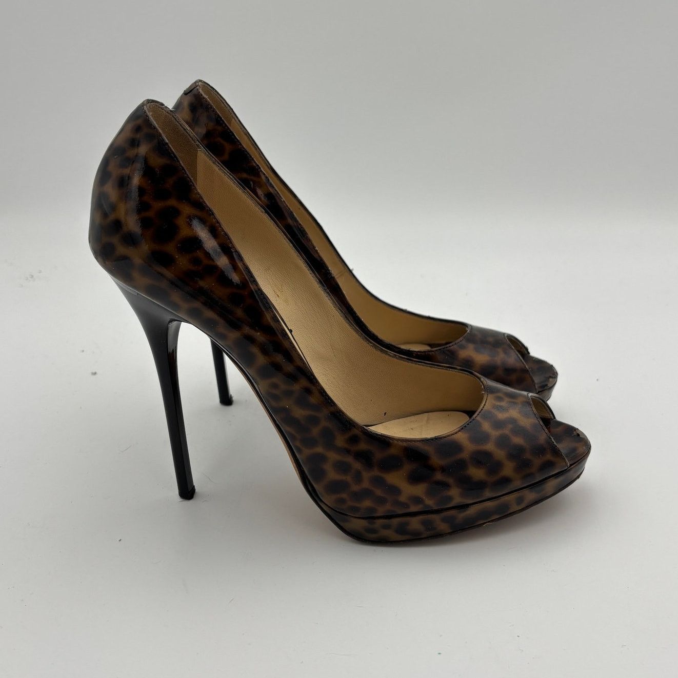 Jimmy Choo Jimmy Choo Cheetah Print Patent Leather Peep Toe Pumps 37.5 Size US 7.5 / IT 37.5 - 3 Thumbnail