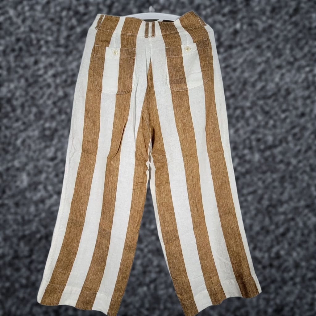 J.Crew J.Crew Womens Linen Striped High Rise Cropped Wide-Leg Pants Size 8 Brown/White Size 30" / US 8 / IT 44 - 1 Thumbnail