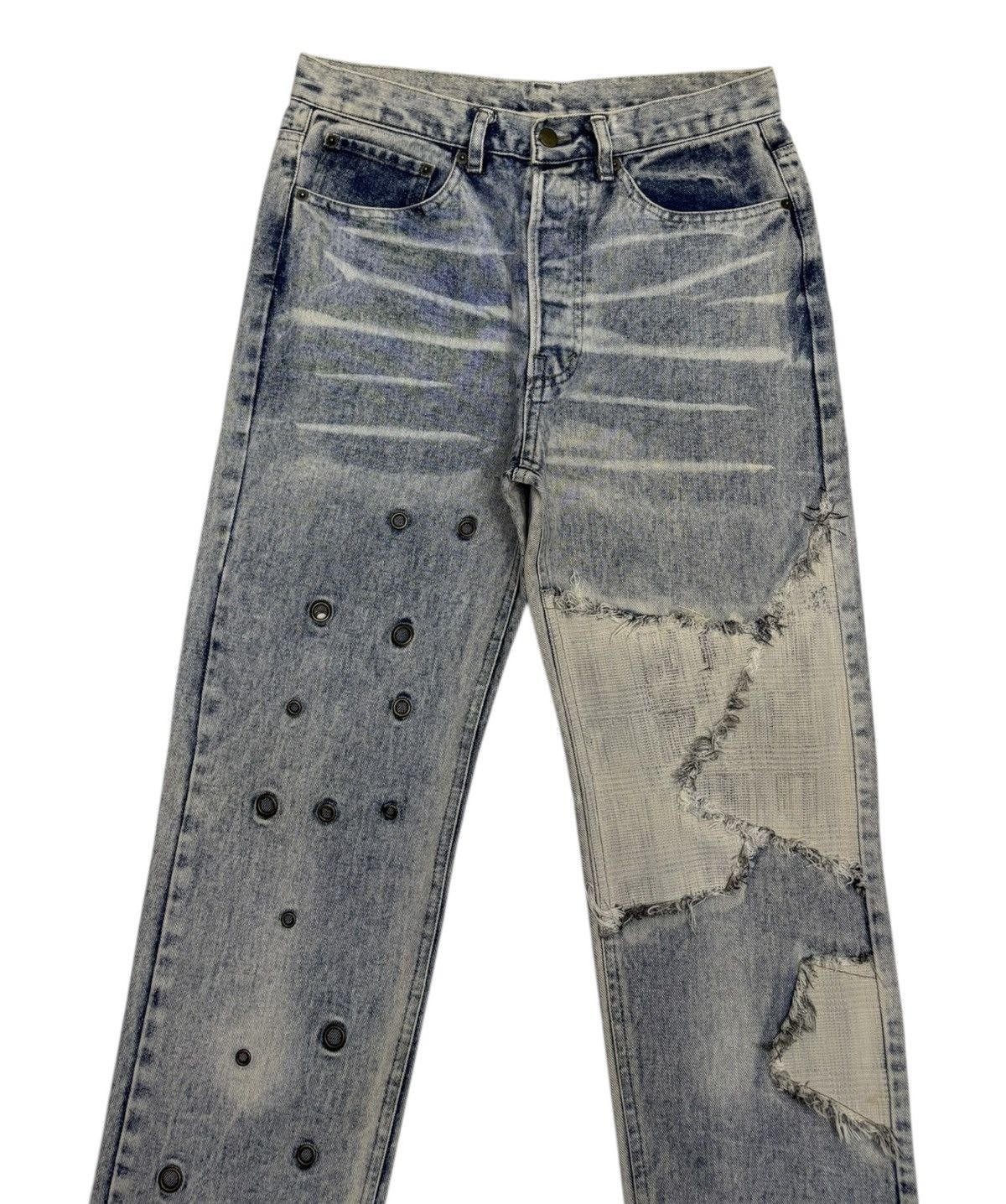 Japanese Brand × Undercover Rulin Distressed Patchwork Grommet Denim Ruin Jeans Size US 31 - 5 Thumbnail