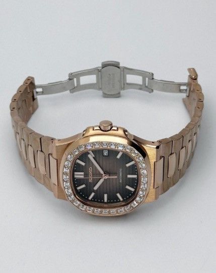 Japanese Brand Seiko Mod Nautilus Brown Diamond Rosegold Watch NH35 41mm Size ONE SIZE - 3 Thumbnail