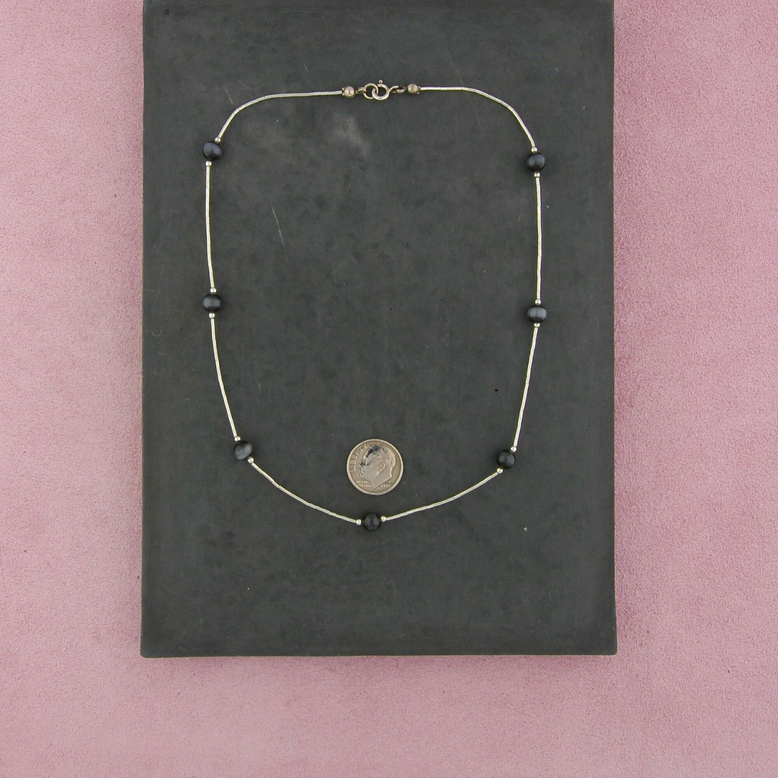 Sterling Silver sterling silver black cats eye bead necklace size 16in Size ONE SIZE - 2 Thumbnail