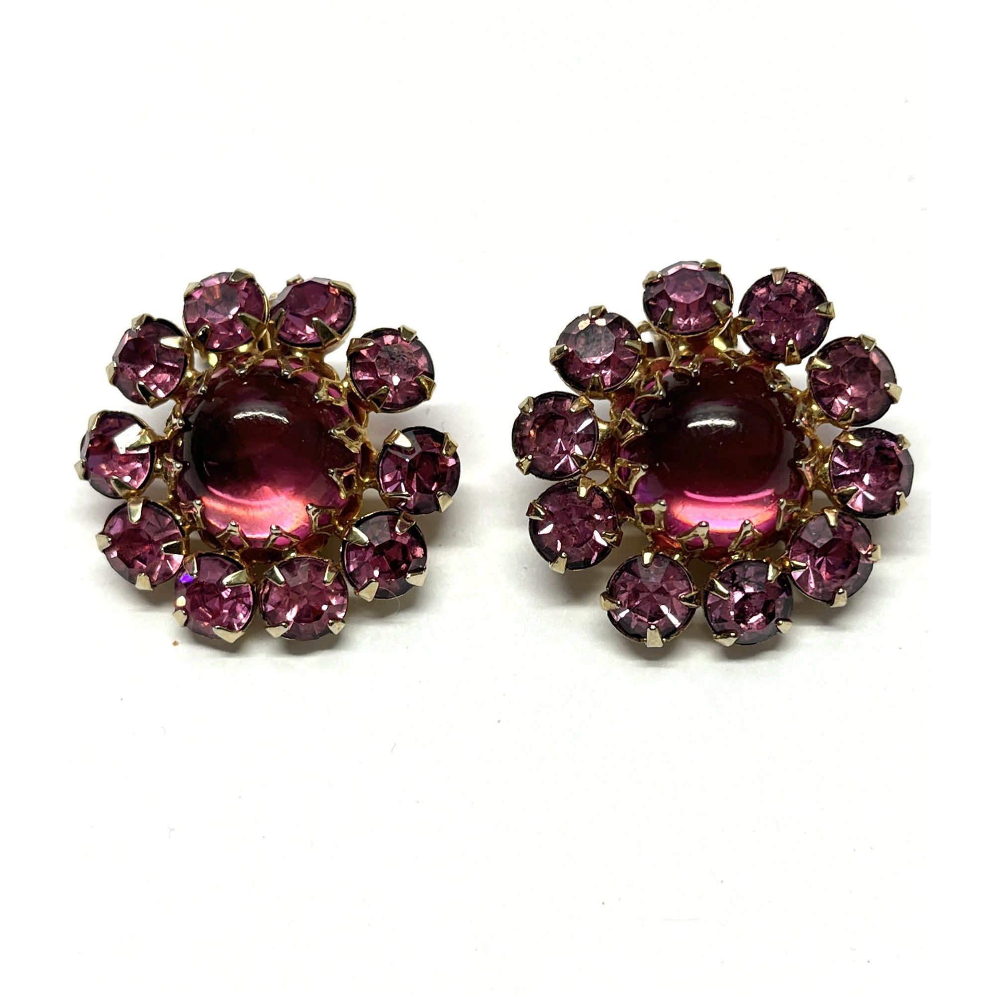 Vintage Warner Pink Glass Flower Earrings