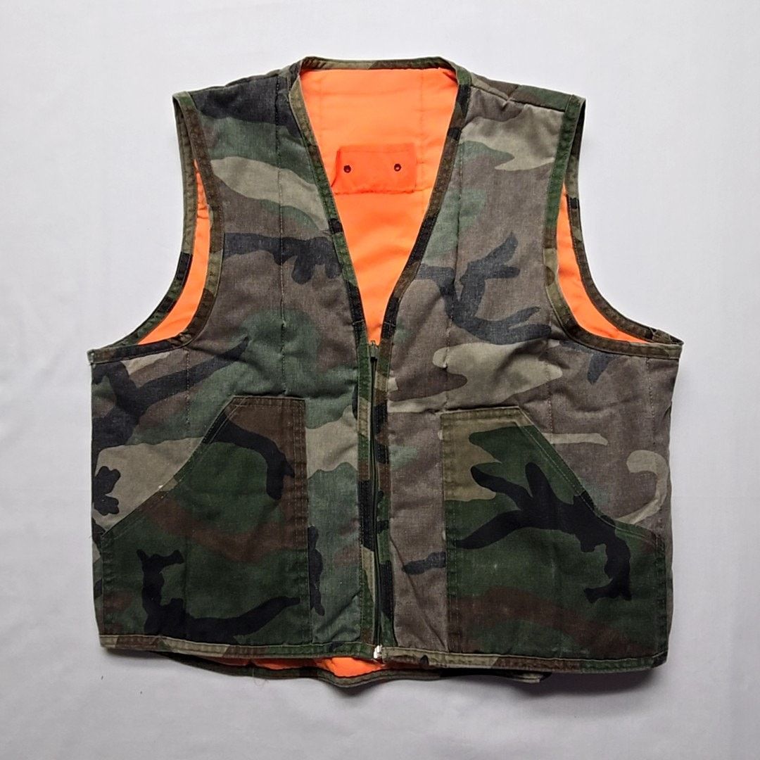 Vintage Vintage Camo Hunting Vest Camouflage Orange Reversible Gear Size US L / EU 52-54 / 3 - 1 Thumbnail