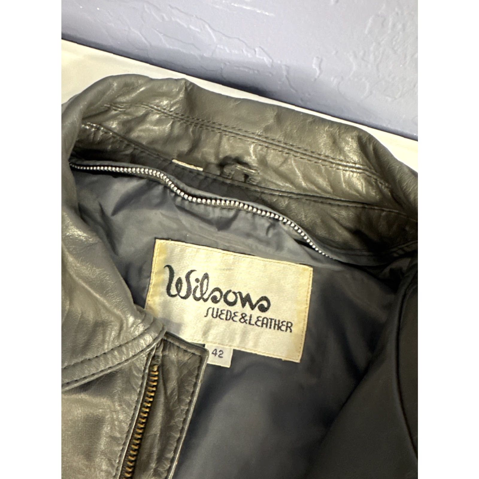 Wilson VINTAGE Wilson’s Leather Bomber Jacket Coat Men’s Sz 42 Gray Leather Coat Mens Small updates? Size US XS / EU 42 / 0 - 3 Thumbnail