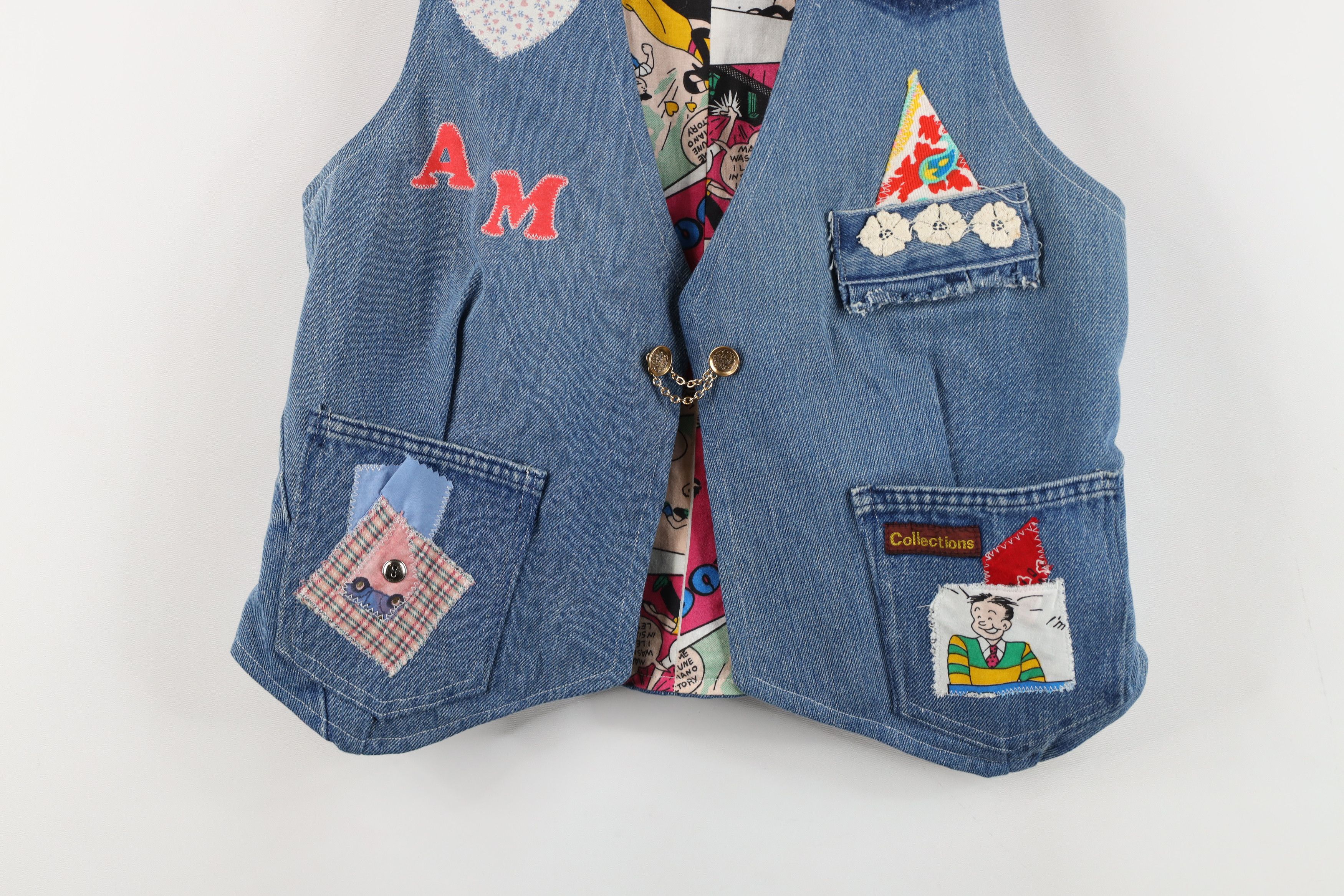 Vintage Vintage 90s Streetwear Comic Denim Jean Vest Jacket Blue Size S / US 4 / IT 40 - 3 Thumbnail