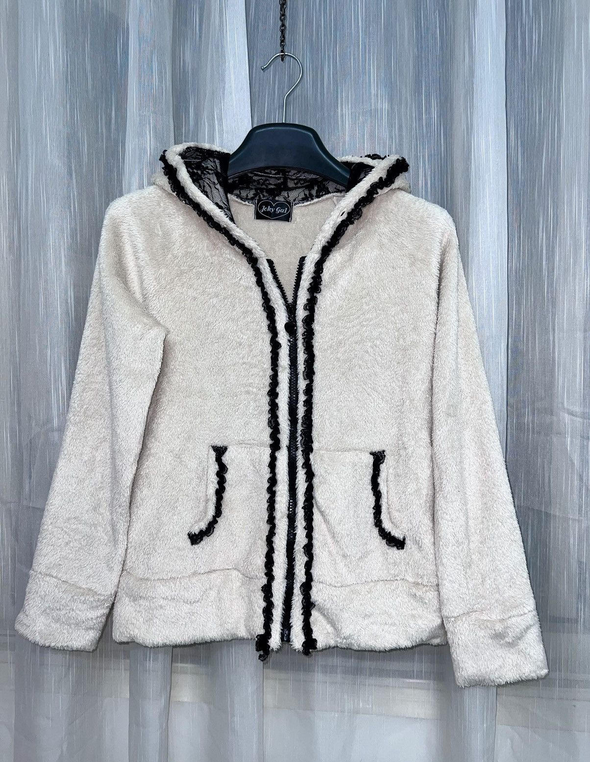 Japanese Brand JOKY GAL fluffy cotton lace hoodie zip up 🖤🧝🏻‍♀️ Size L / US 10 / IT 46 - 2 Thumbnail