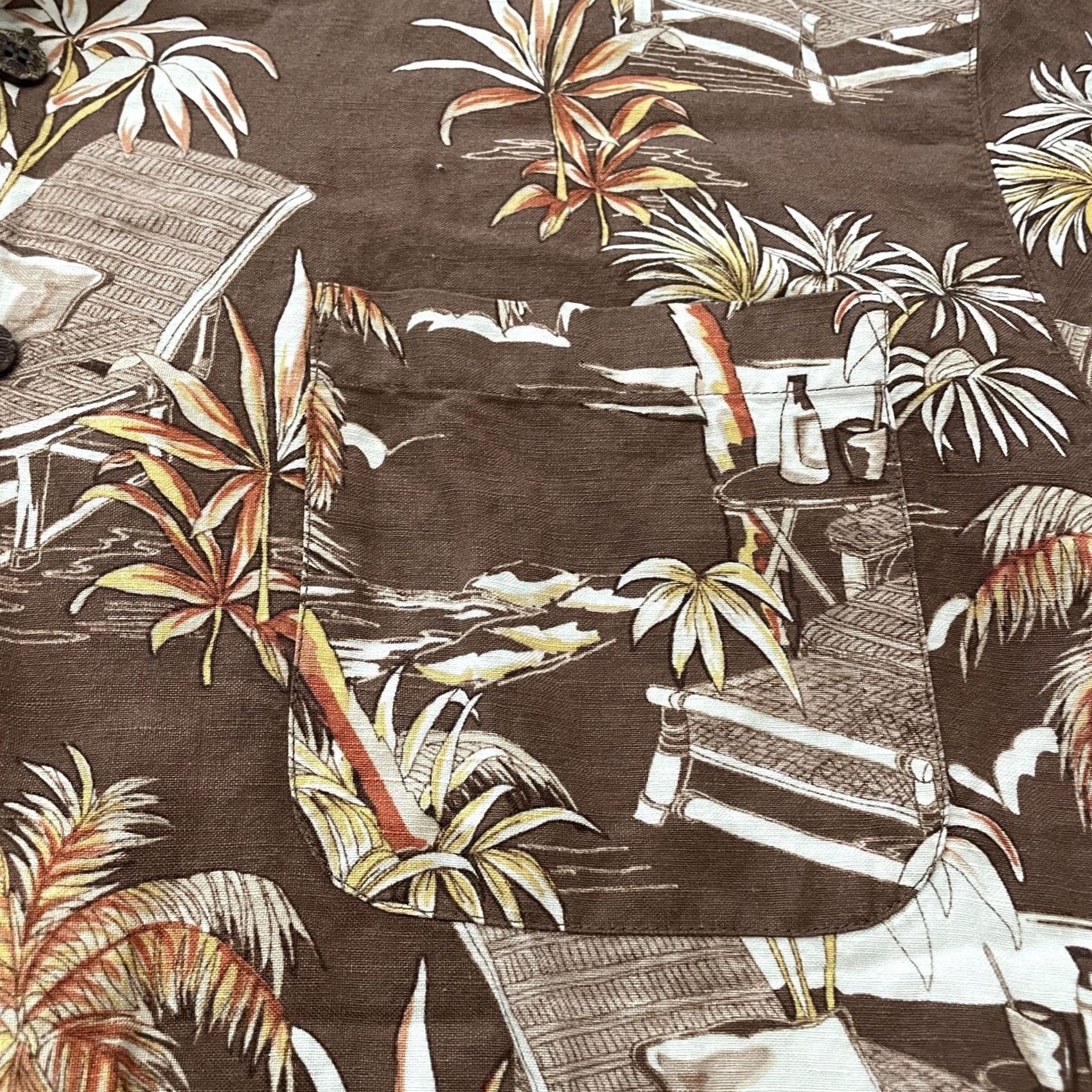 Vintage Caribbean Joe Shirt Mens XL Brown Floral Palm Tree Linen Blend Hawaiian Beach Size US XL / EU 56 / 4 - 3 Thumbnail