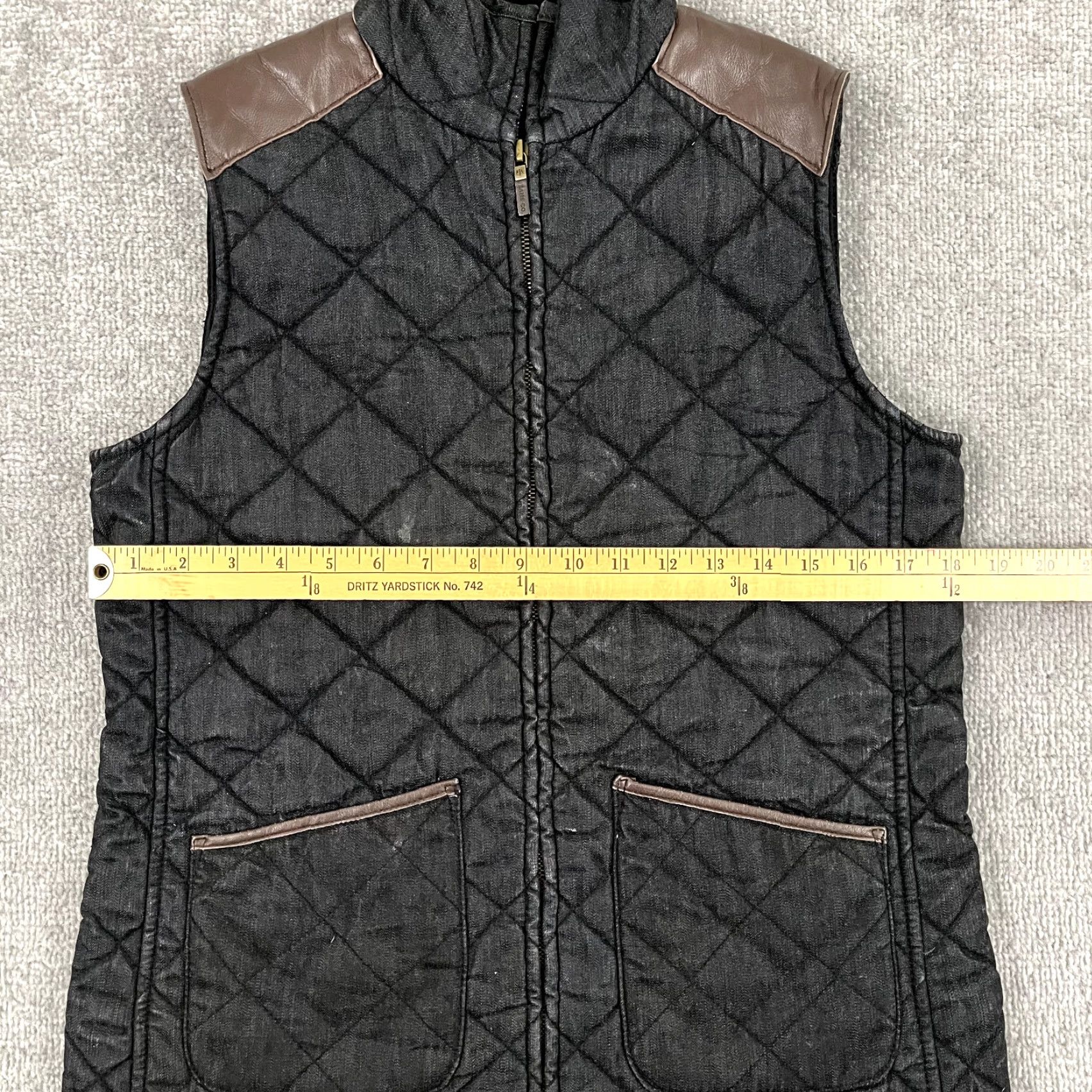 Ralph Lauren LAUREN JEANS CO Vest Womens Small Gray Brown Leather Quilted Pockets Full Zip - Vintage: No (not included) Size 28" / US 6 / IT 42 - 4 Thumbnail