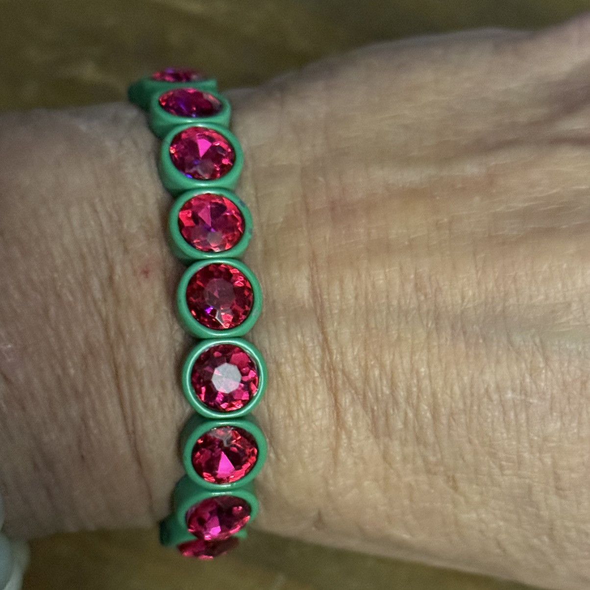 Other Green with hot pink gemstone stretch bracelet Size ONE SIZE - 3 Thumbnail