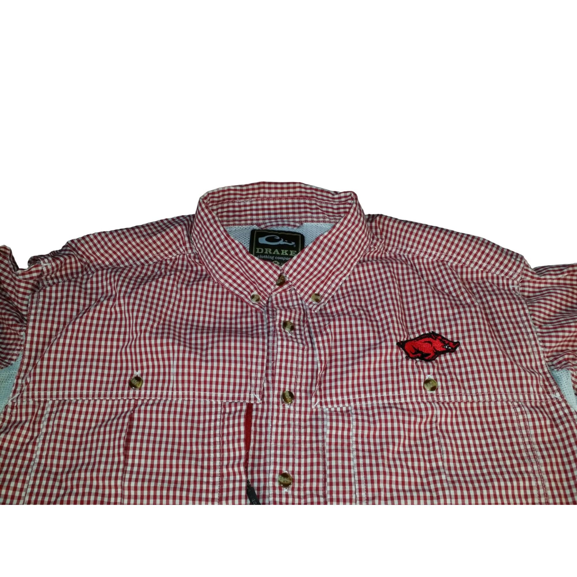 Drake Arkansas Razorbacks Fishing Button Up Shirt Men Sz M Gingham Size US M / EU 48-50 / 2 - 2 Thumbnail