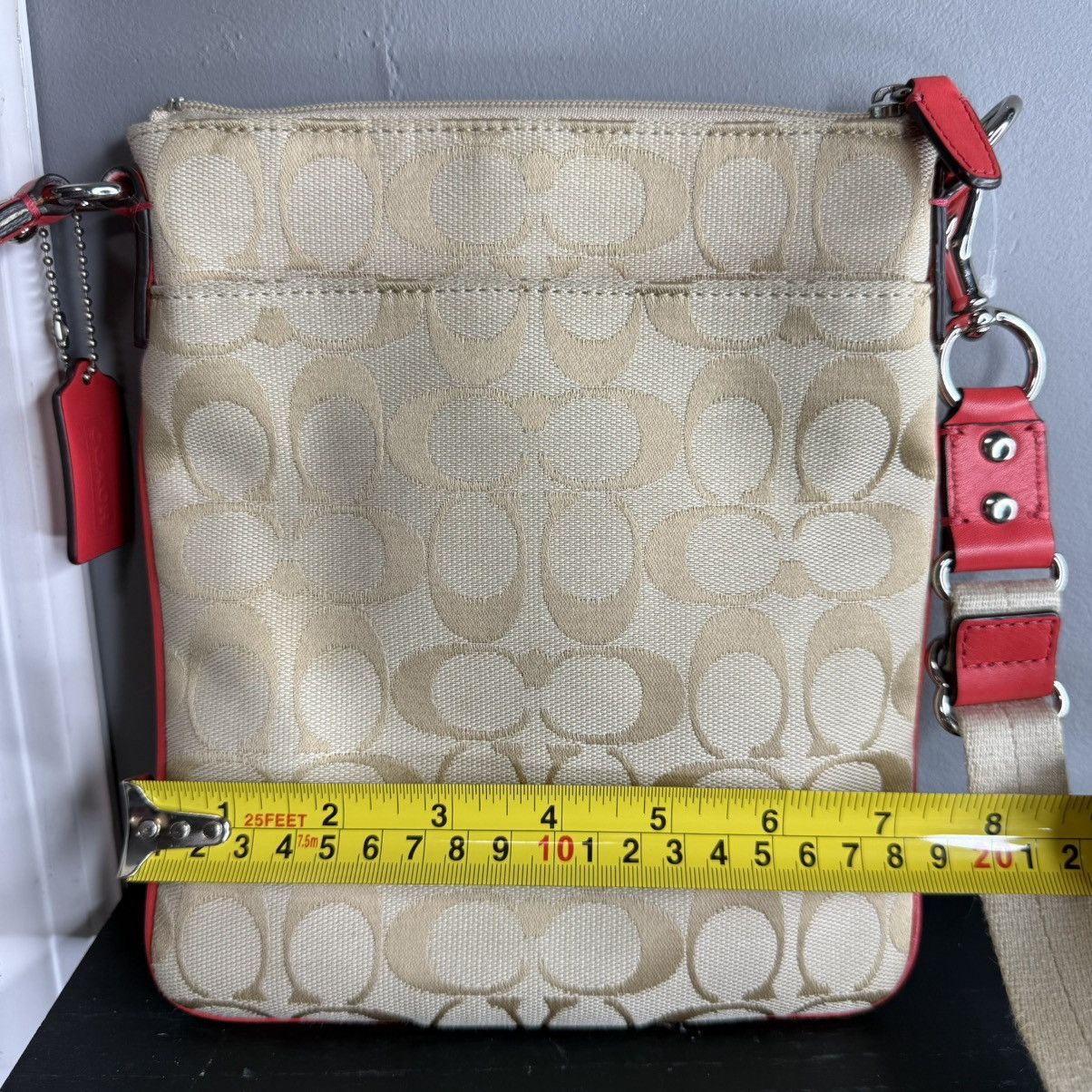 Coach Coach Khaki Signature Canvas Crossbody with Red Leather Trim Size ONE SIZE - 7 Thumbnail