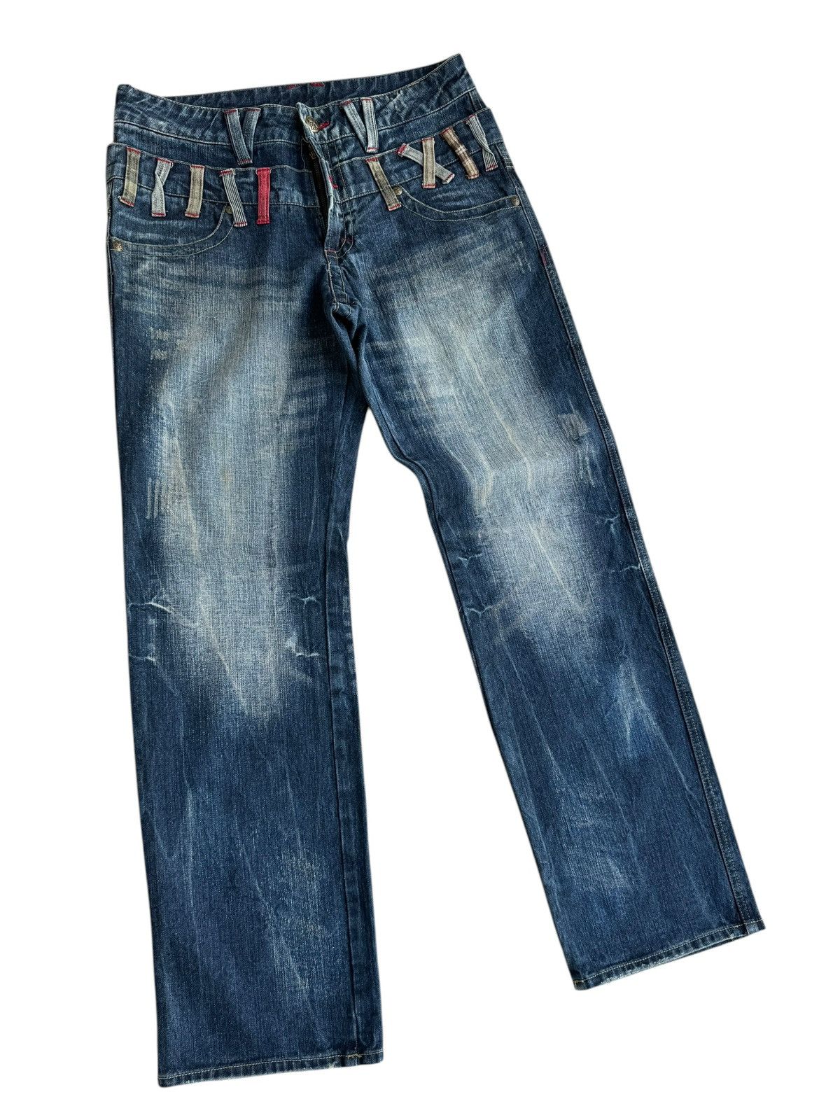 Japanese Brand Vintage Unbranded Distressed Double Waist Denim Jeans Size US 32 / EU 48 - 3 Thumbnail