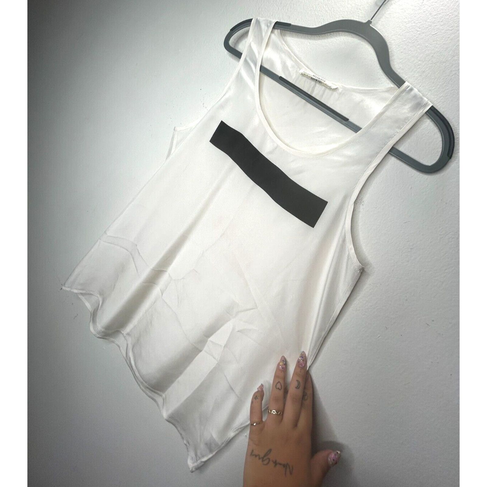 Allsaints Allsaints Off-White Silk Long Line Tank Black Block Front 8 Size M / US 6-8 / IT 42-44 - 4 Thumbnail