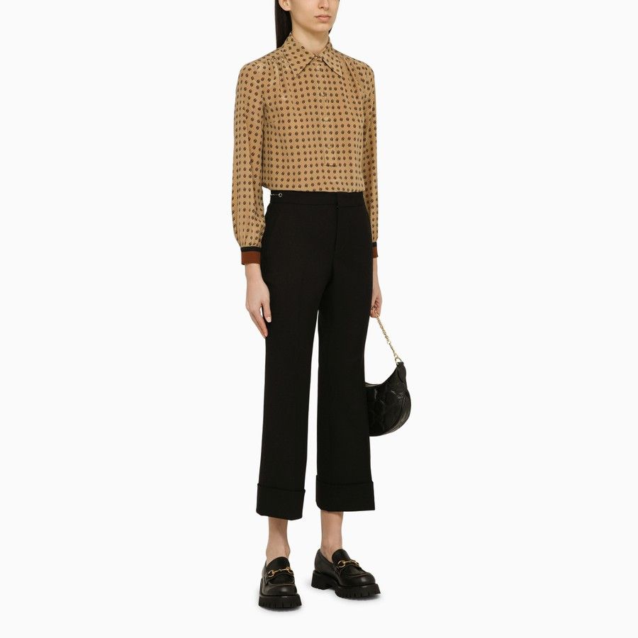 Gucci o1d2blof0824 Silk Shirt in Beige & Brown Size M / US 6-8 / IT 42-44 - 2 Thumbnail
