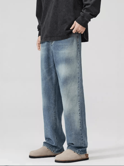 Japanese Brand Blue straight loose washed baggy jeans Size US 32 / EU 48 - 3 Thumbnail