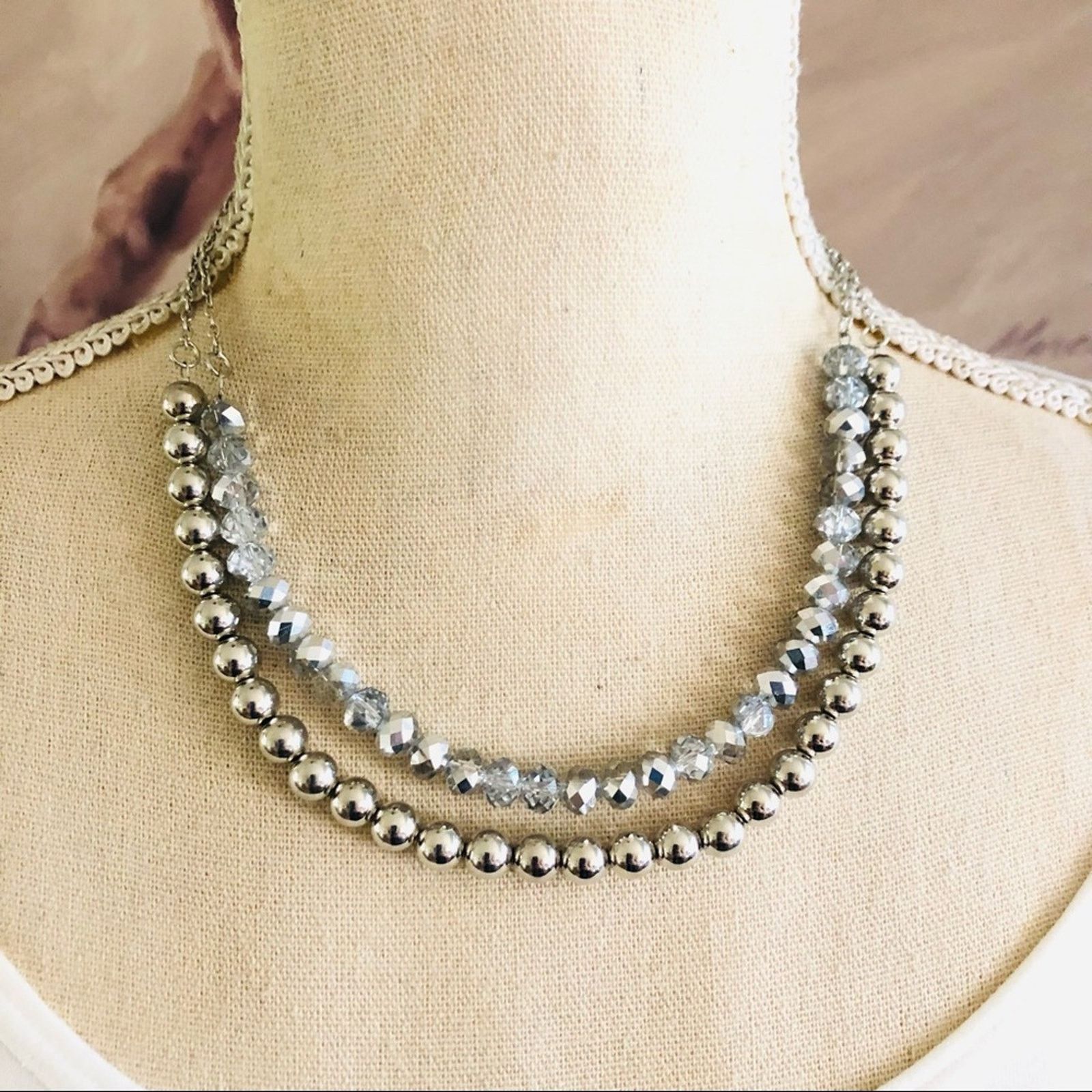 Jewelry Elegant double strand beaded chain necklace Size ONE SIZE - 1 Thumbnail