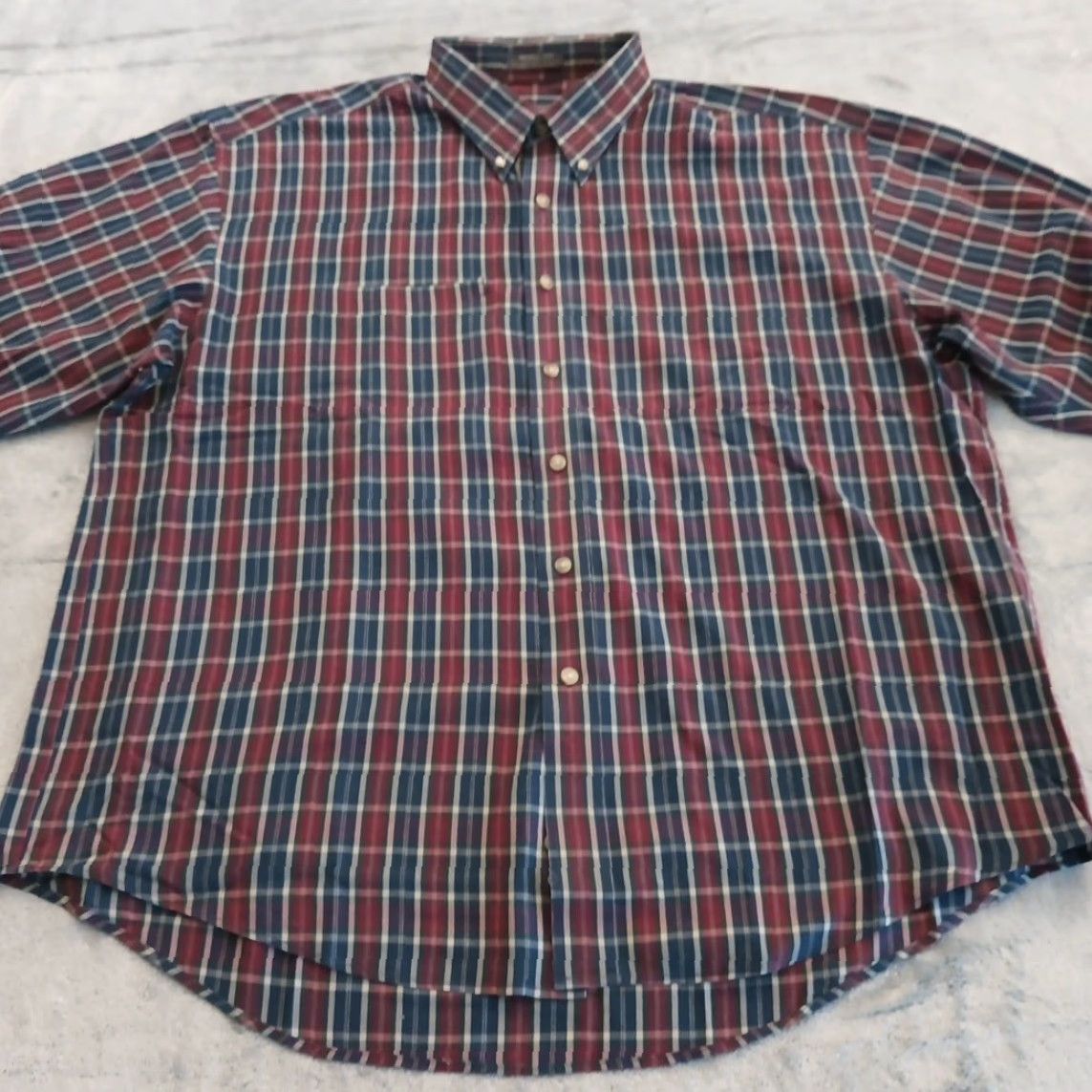 Van Heusen Van Heusen Mens XL Shirt Plaid Long Sleeve Button-Down Cotton Blend Blue Red Size US XL / EU 56 / 4 - 5 Thumbnail